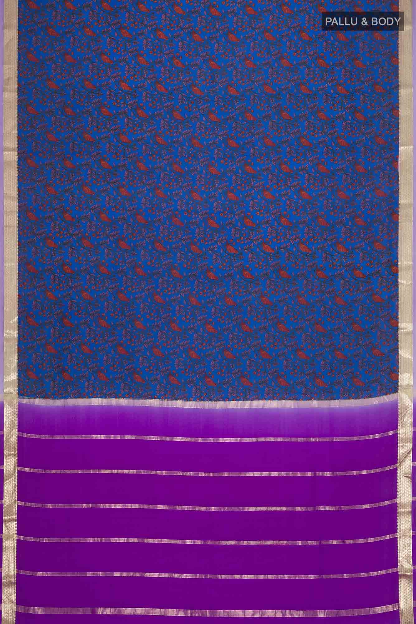 Blue Mysore Crepe Saree