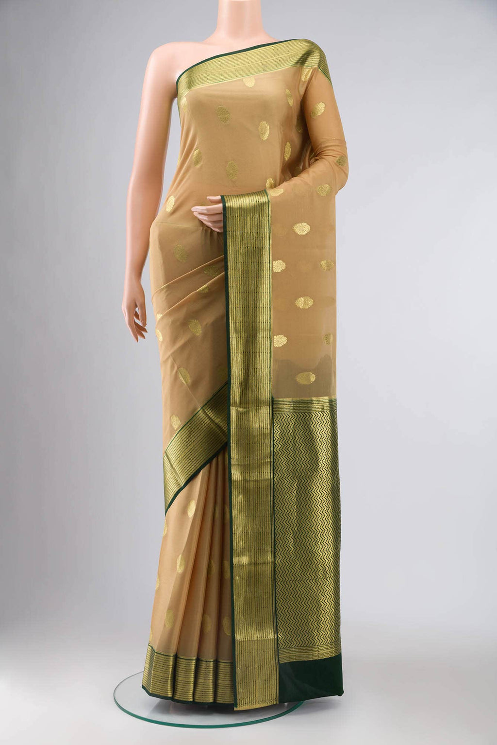 Beige Mysore Crepe Saree