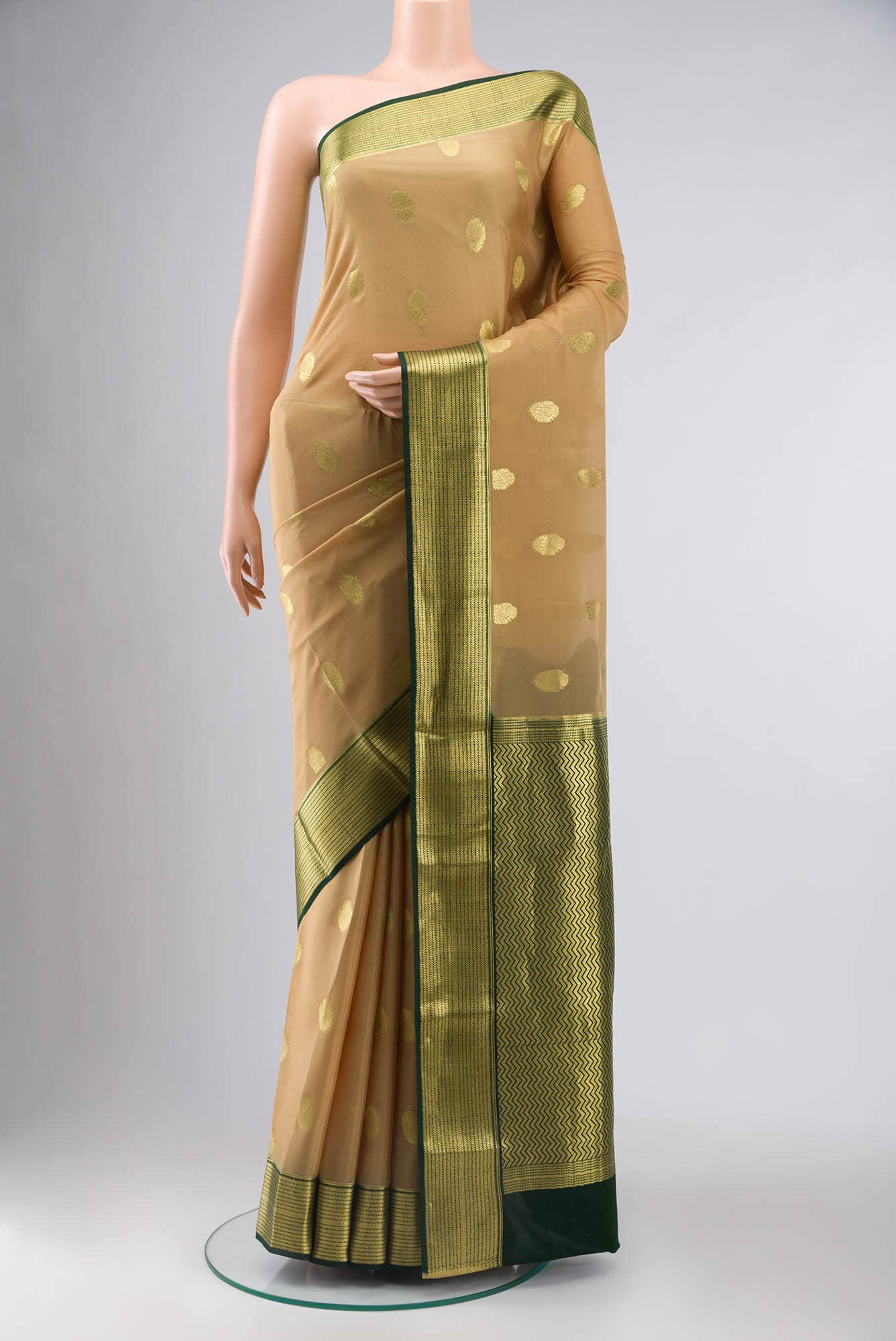 Beige Mysore Crepe Saree