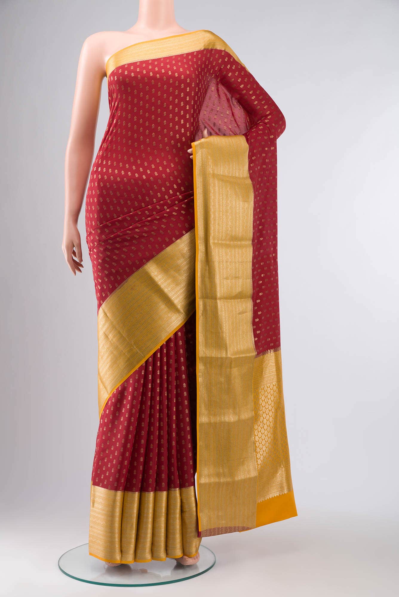 Red Mysore Crepe Saree