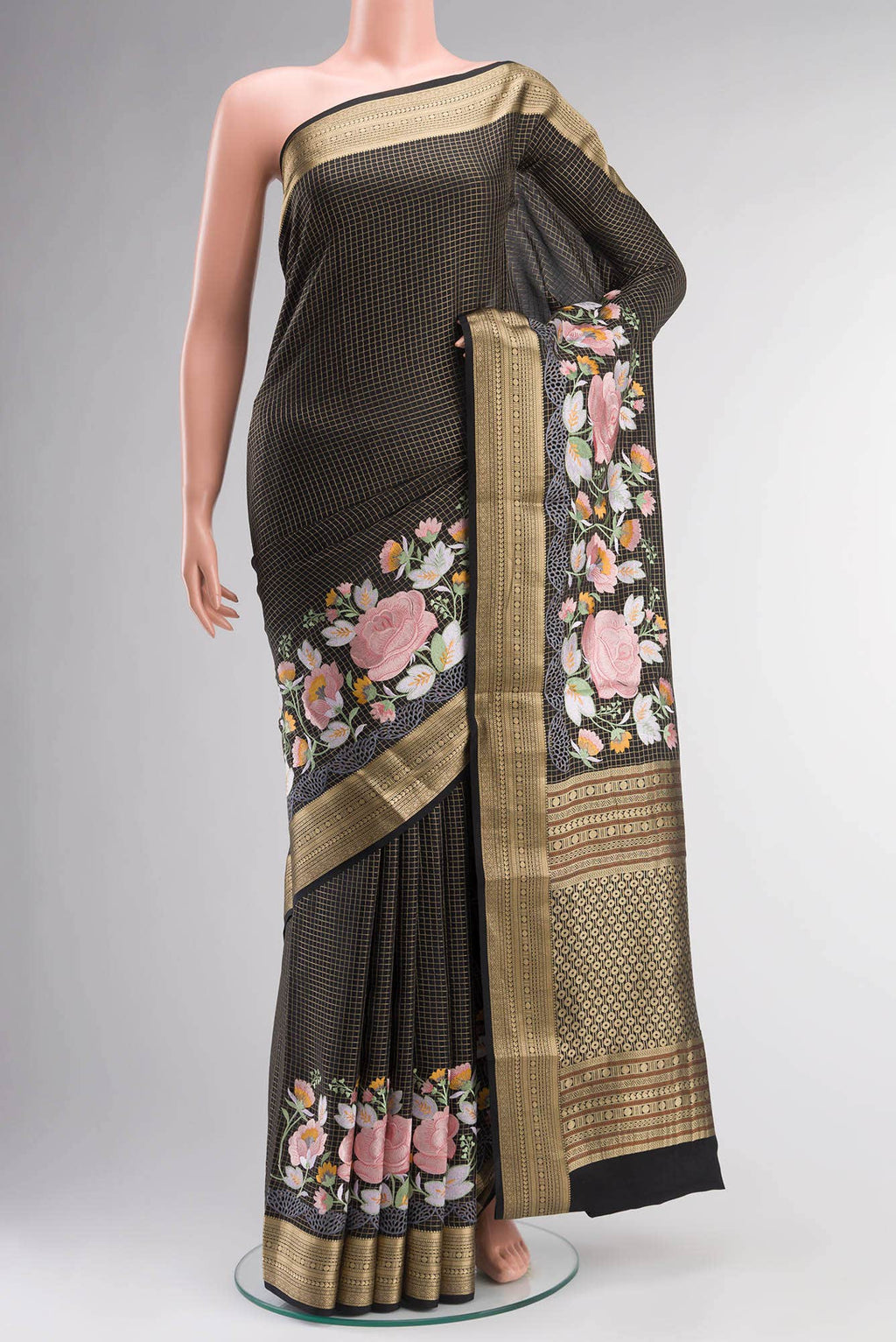 Black Mysore Crepe Saree