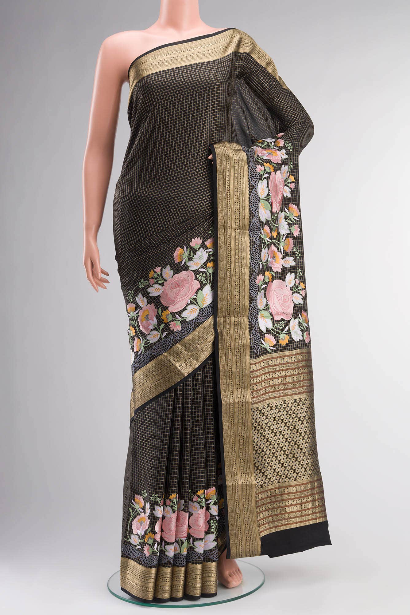 Black Mysore Crepe Saree