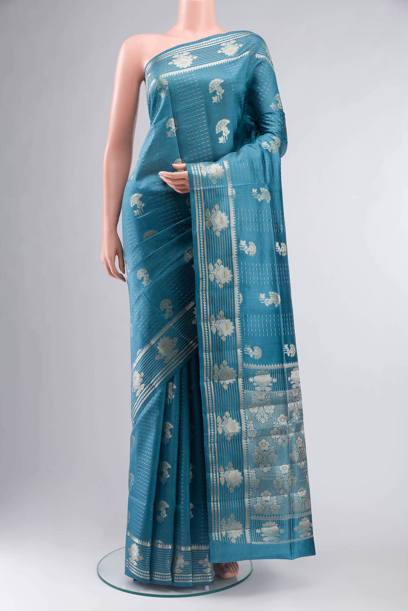 Blue Banarasi Raw Silk Saree