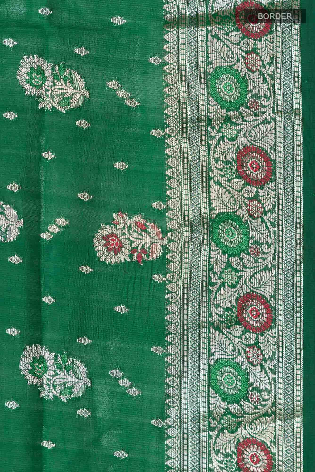 Green Banarasi Raw Silk Saree