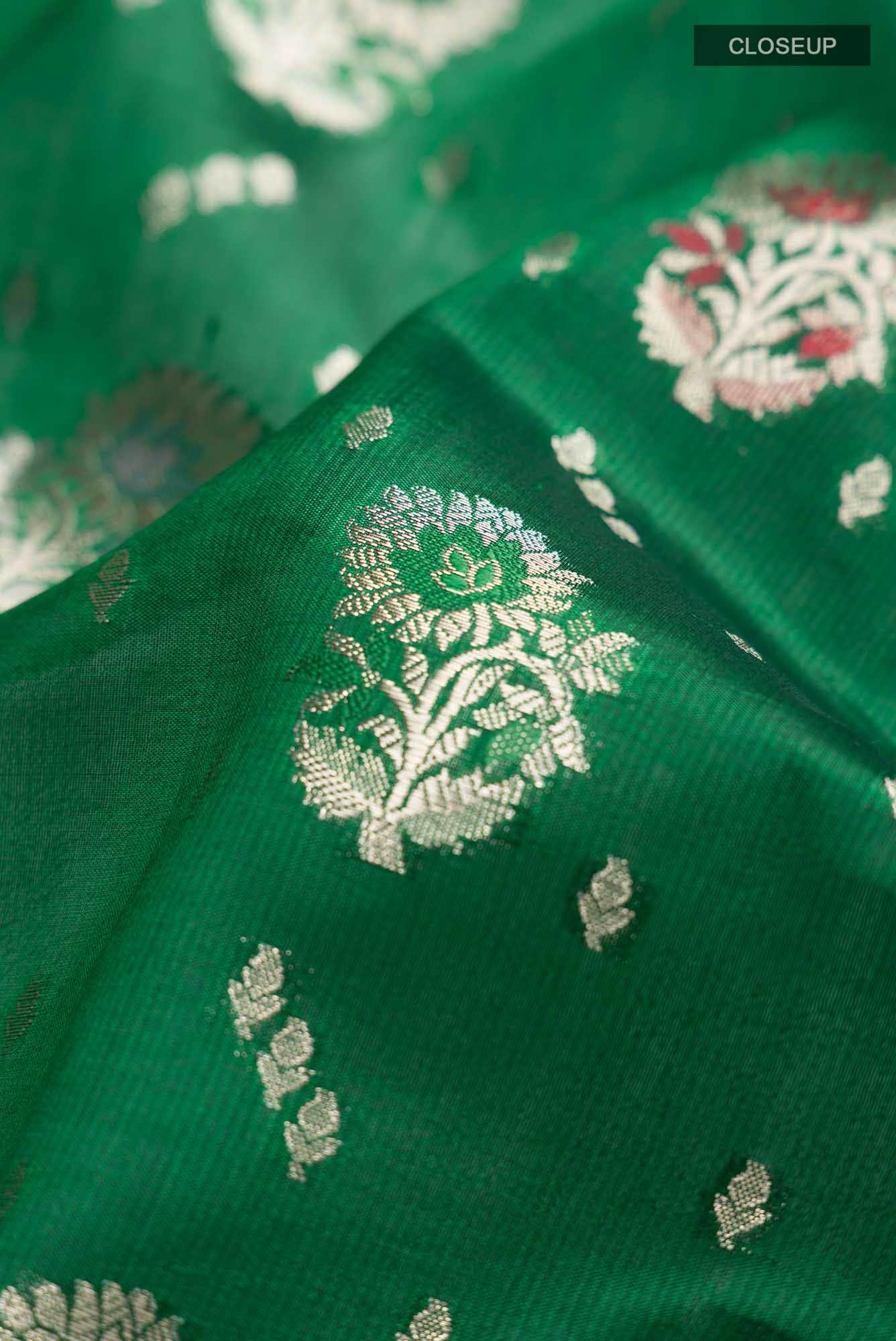 Green Banarasi Raw Silk Saree