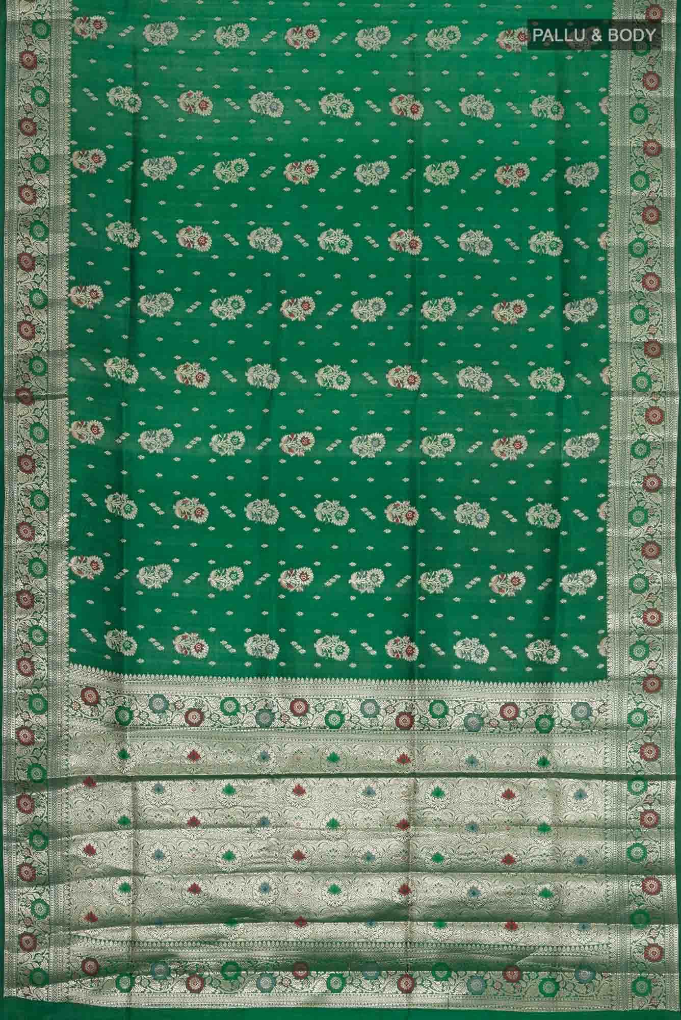 Green Banarasi Raw Silk Saree