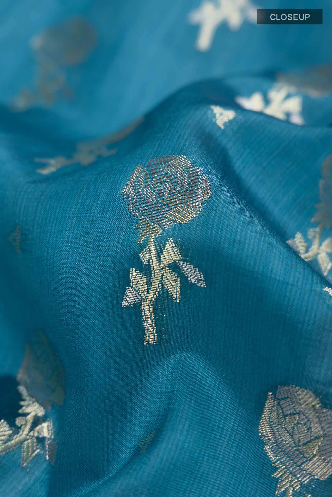 Blue Banarasi Raw Silk Saree