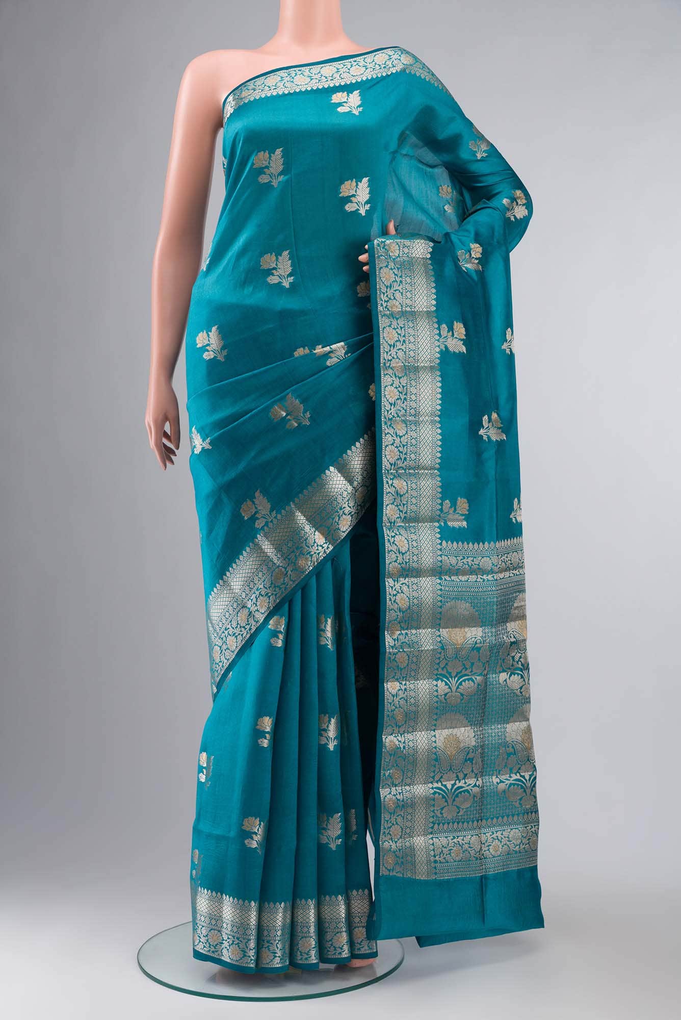 Blue Banarasi Raw Silk Saree