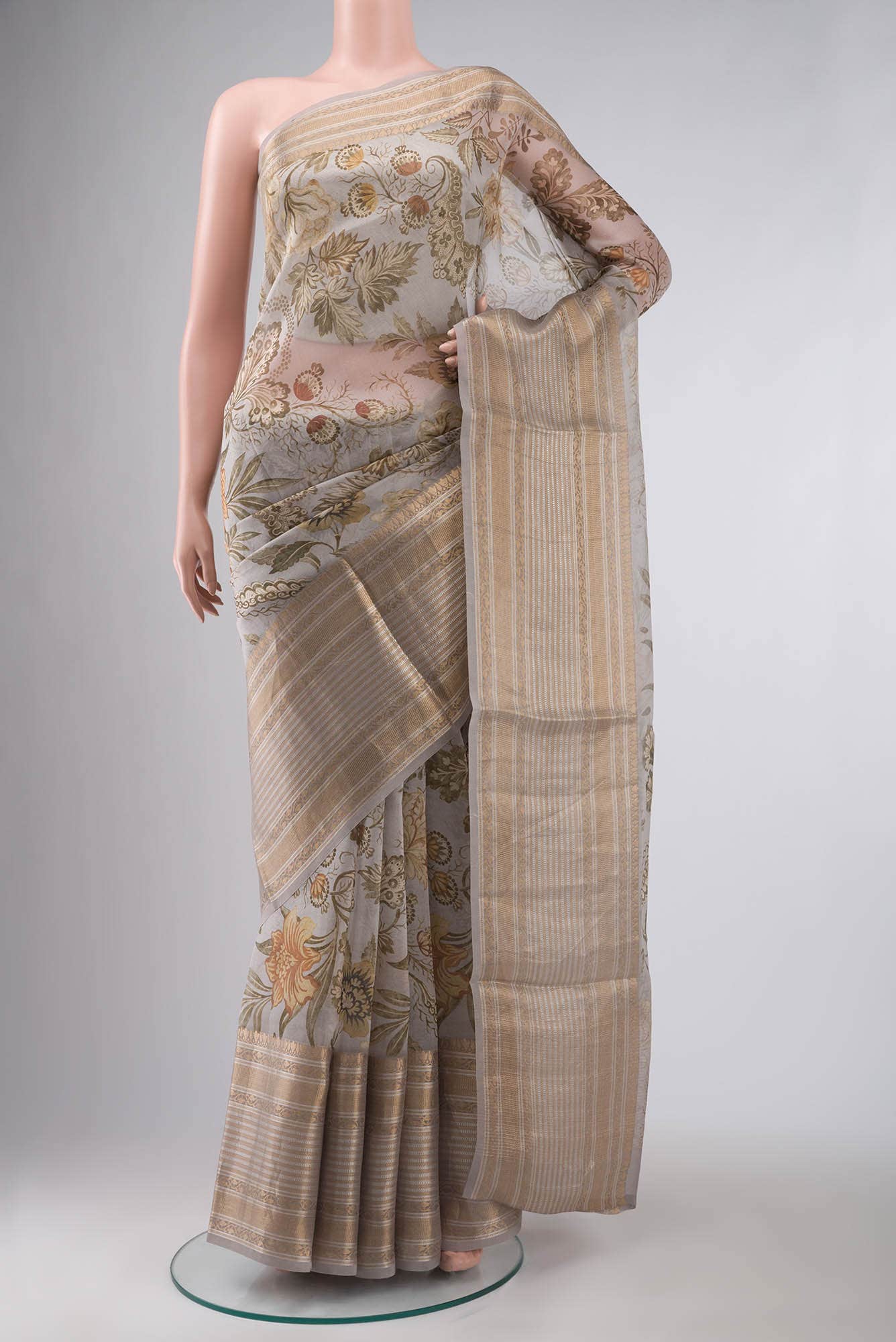 Grey Organza Silk Saree