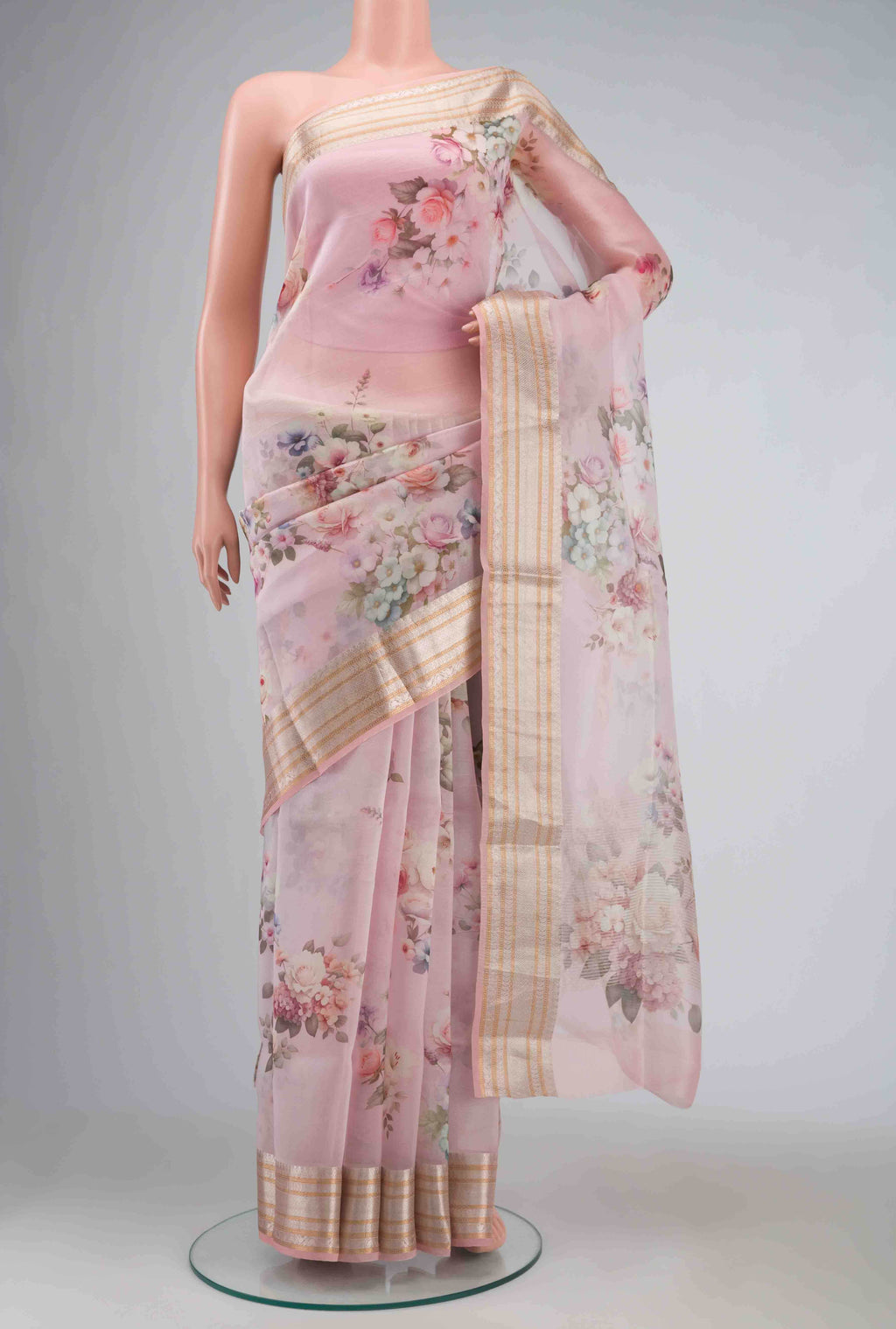Rose pink Organza Silk Saree