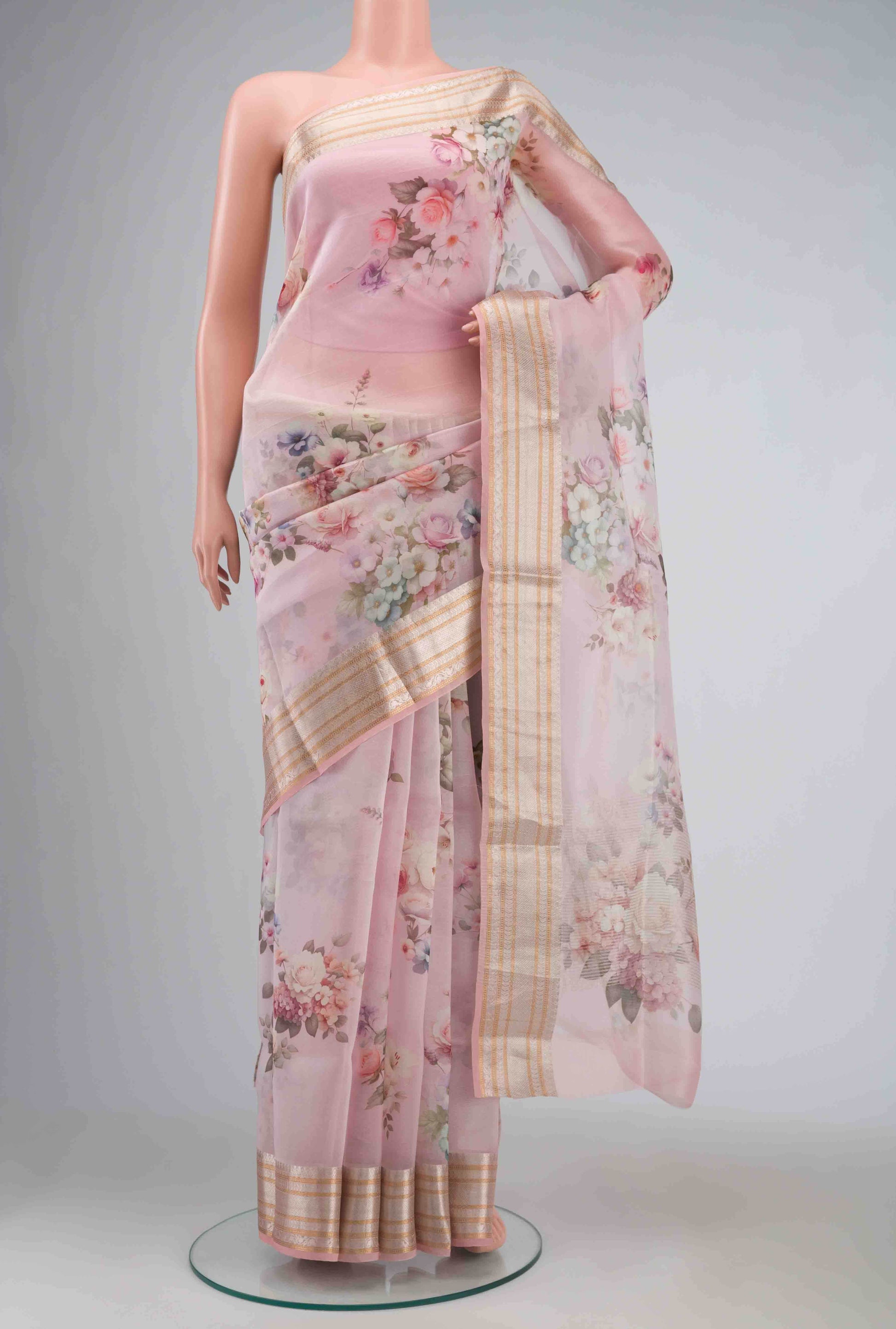 Rose pink Organza Silk Saree