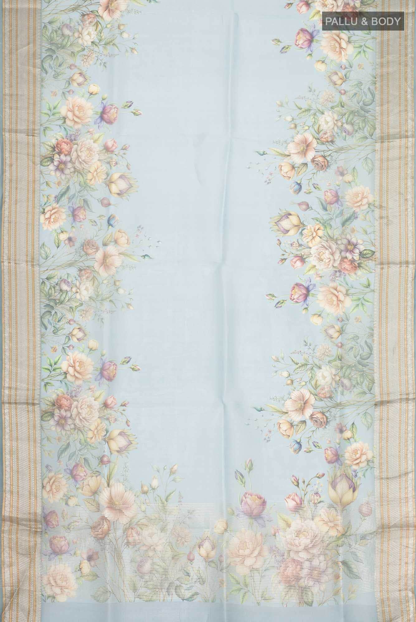 Blue Grey Organza Silk Saree