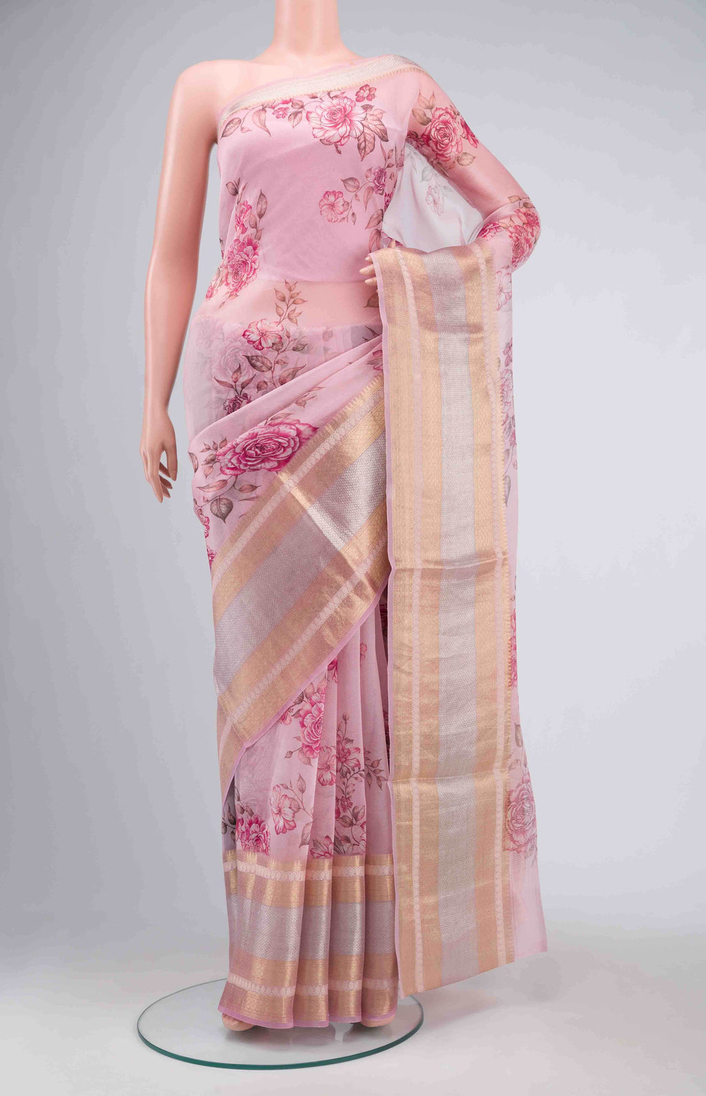 Rose pink Organza Silk Saree