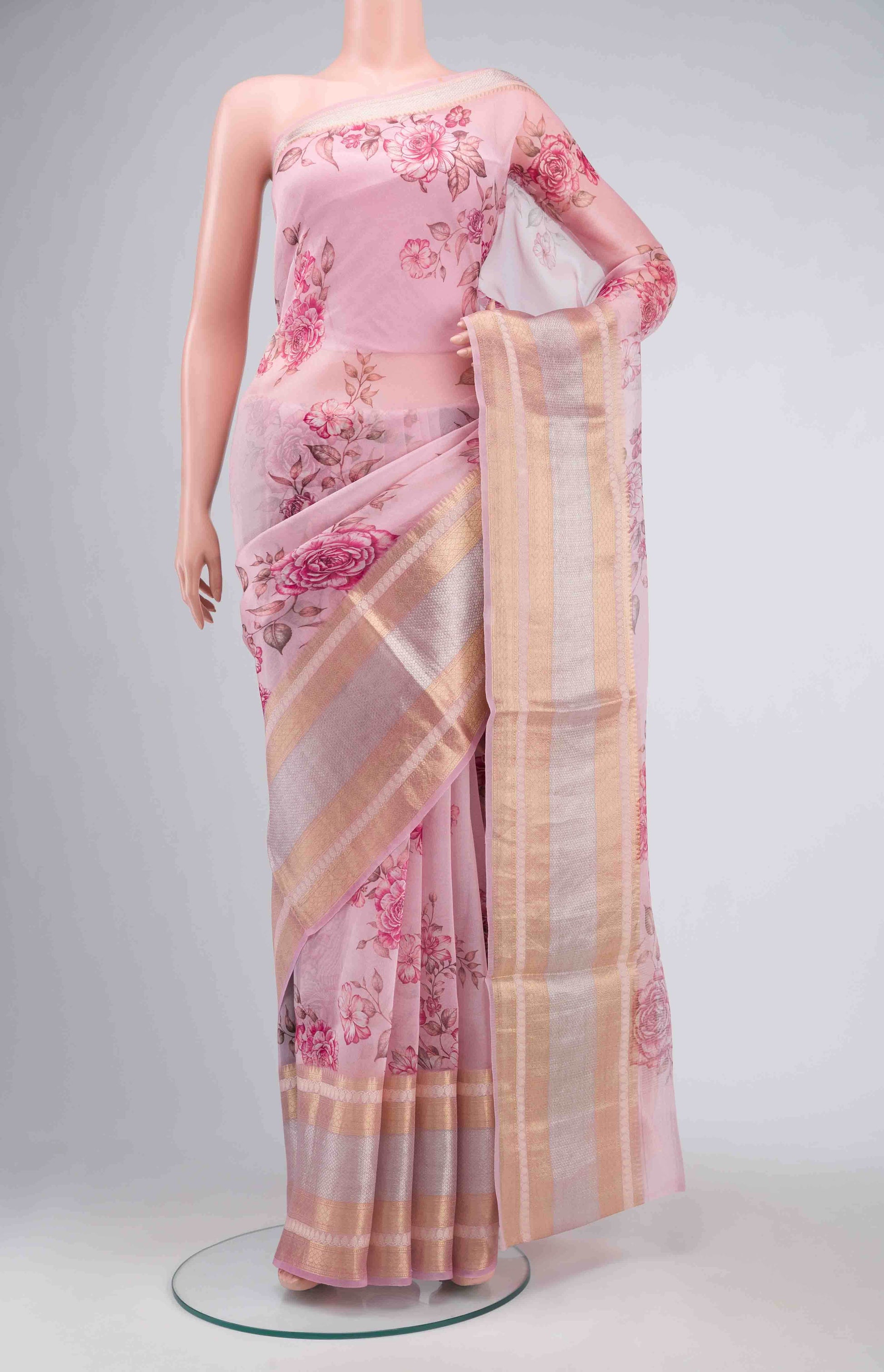 Rose pink Organza Silk Saree
