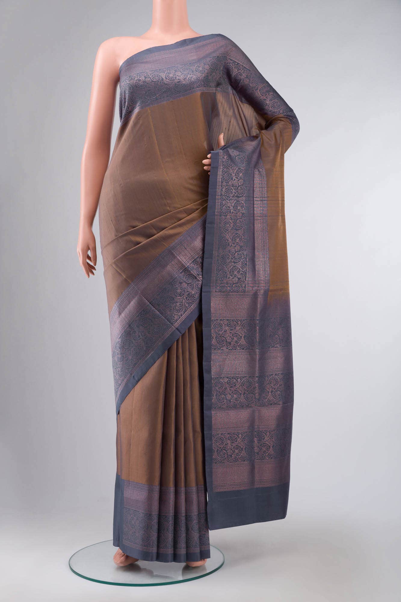 Yellow with Grey Dual Tone Soft Silk Saree