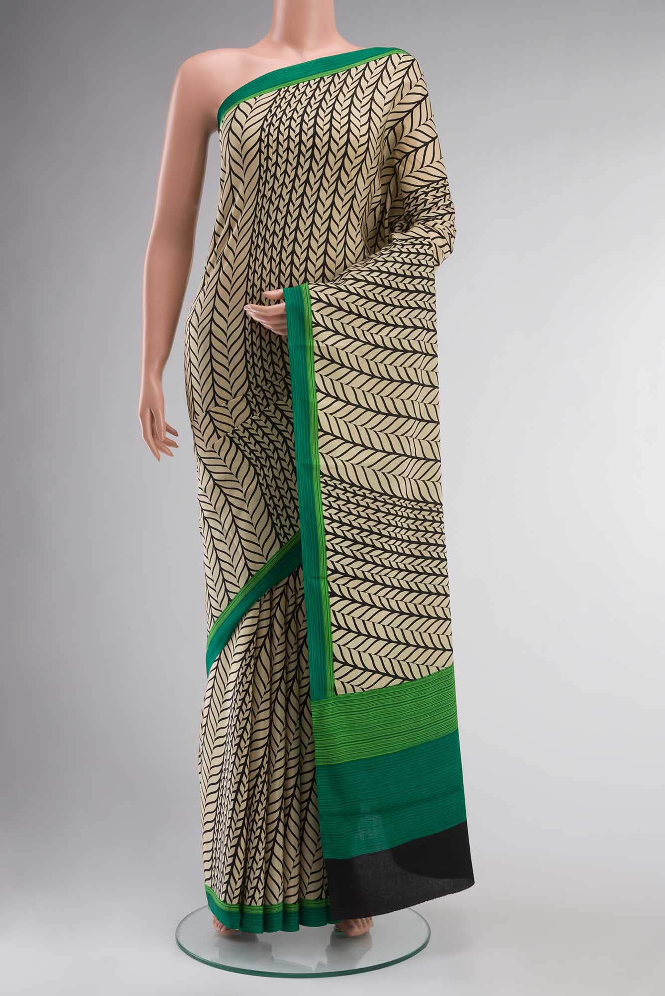 Cream Mysore Crepe Saree