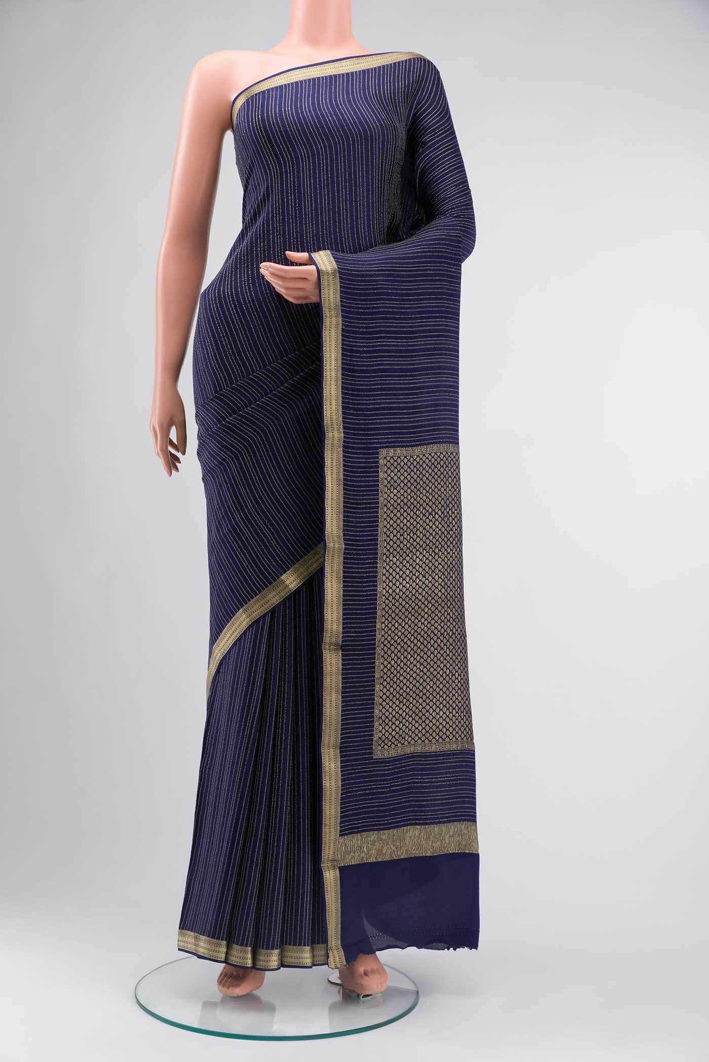 Navy Blue Mysore Crepe Saree