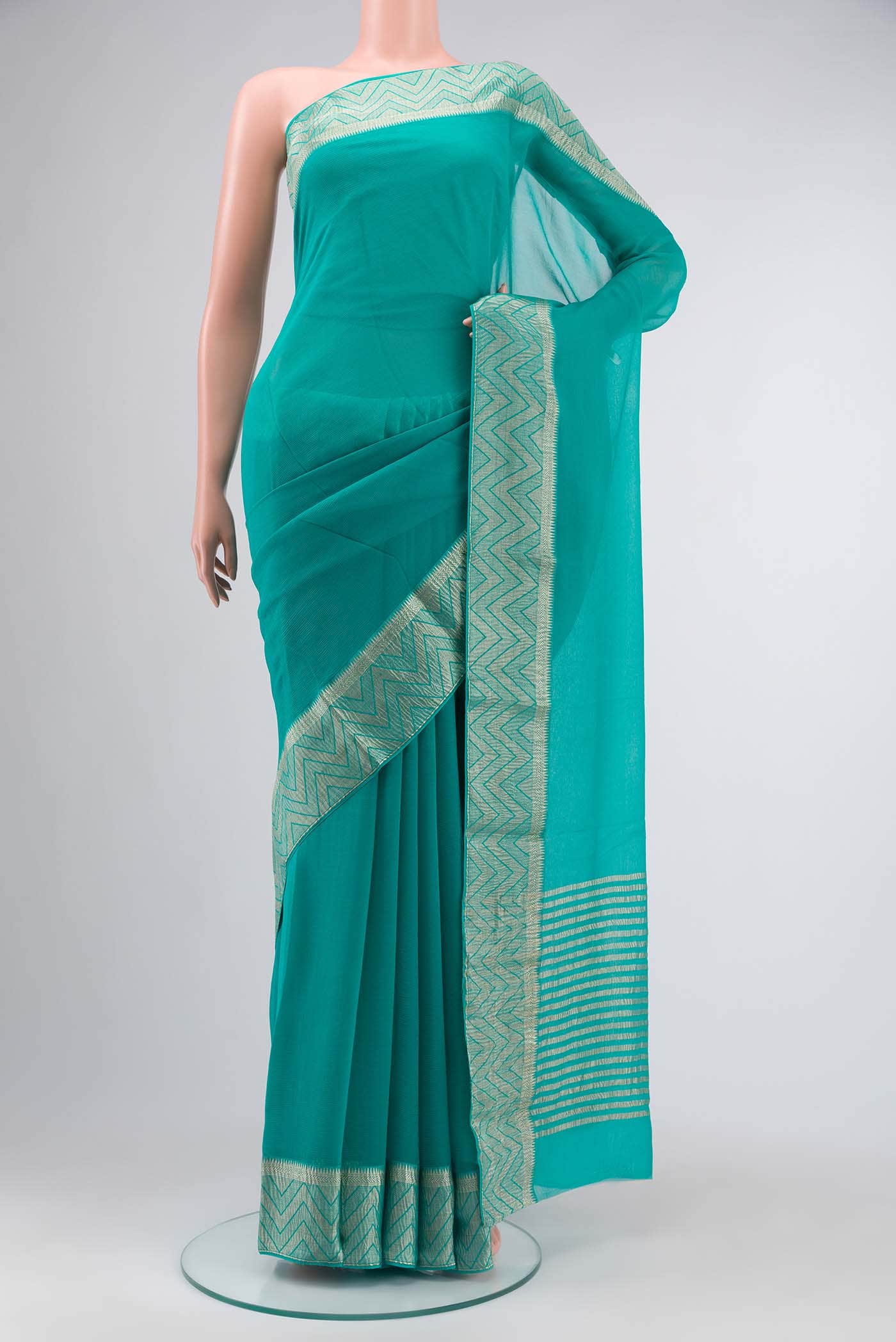 Turquoise Mysore Chiffon Saree