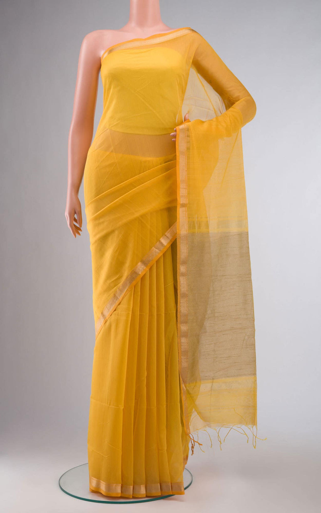 Yellow Blended Maheshwari Silk Cotton Saree