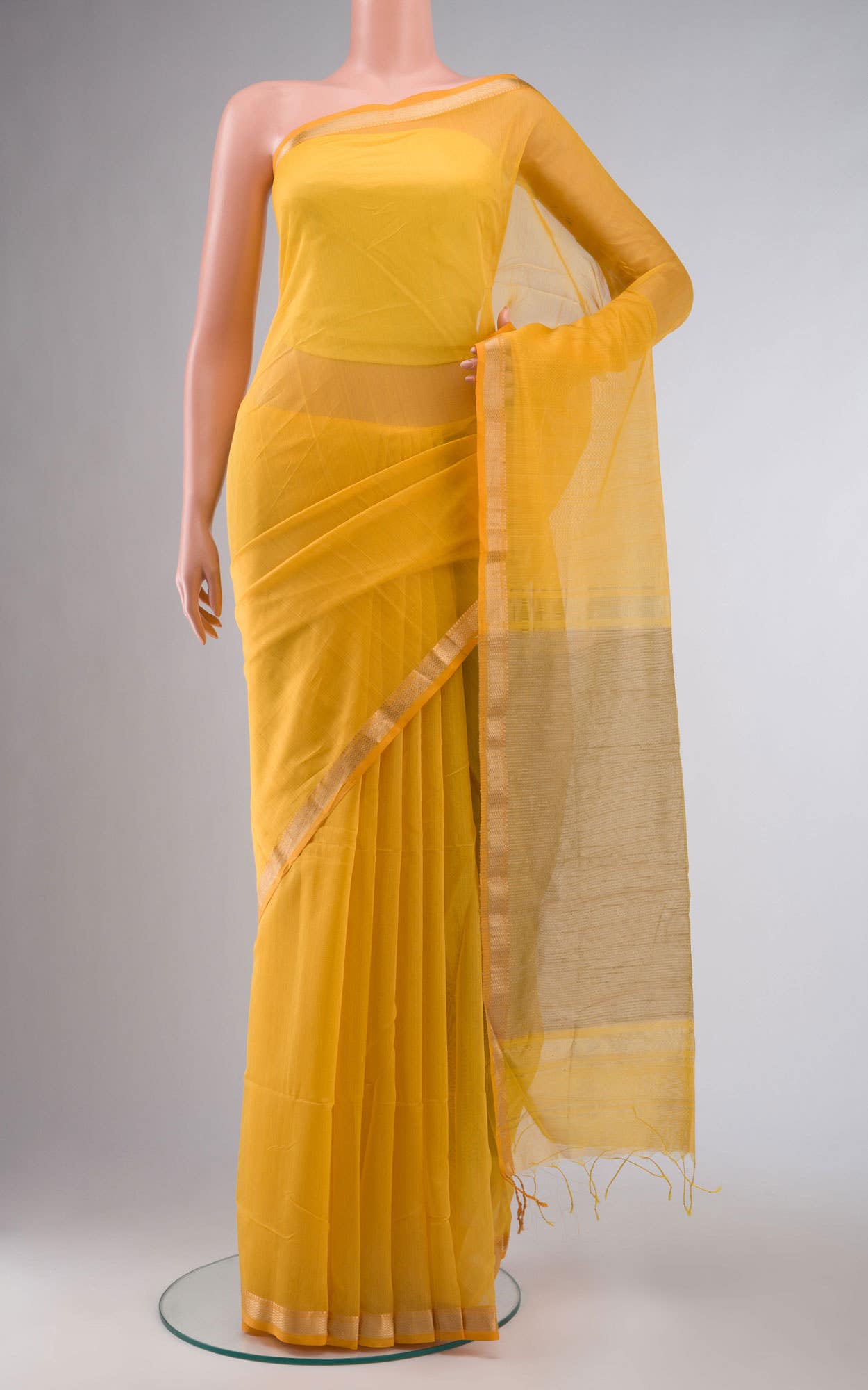 Yellow Blended Maheshwari Silk Cotton Saree