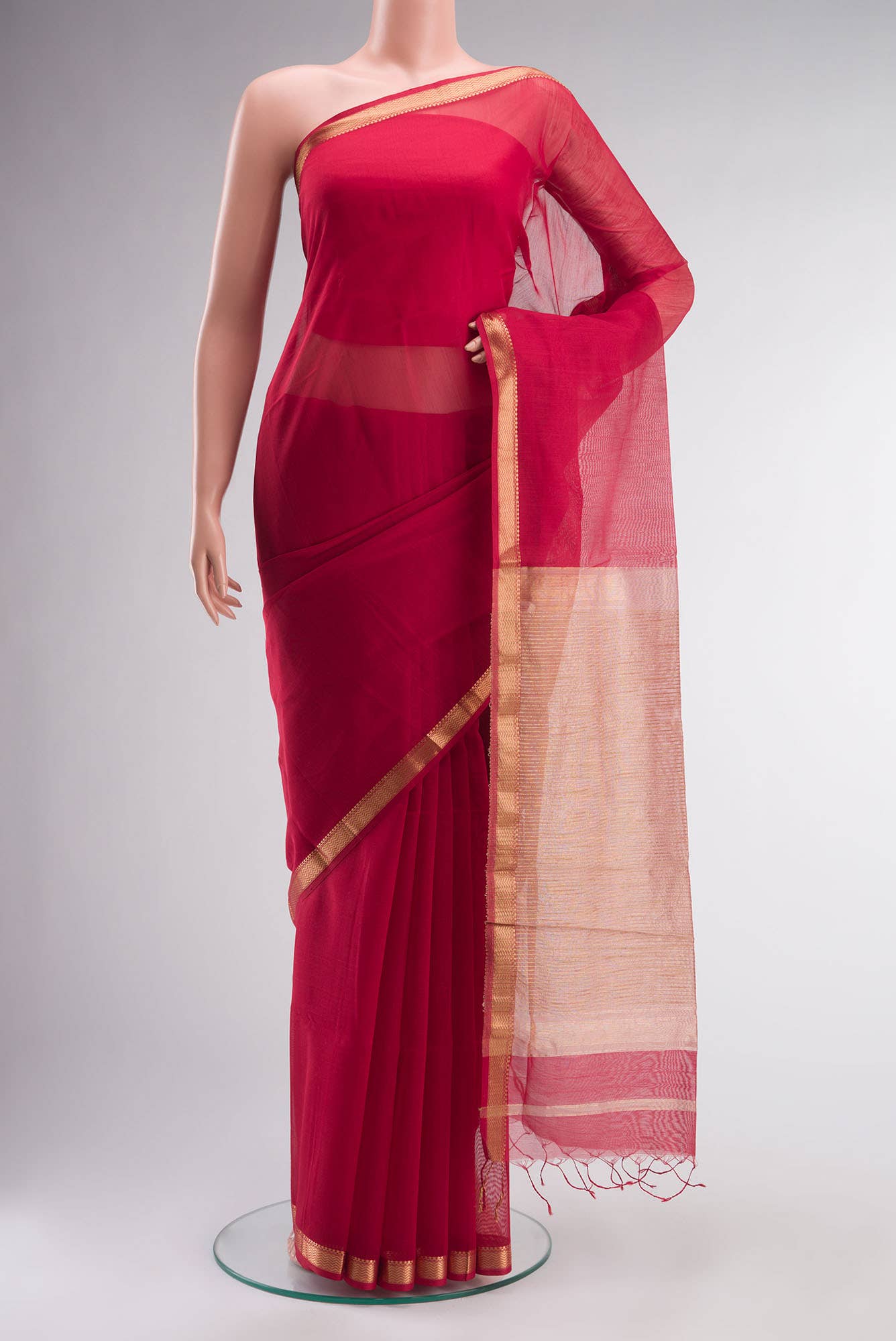 Red Maheshwari Silk Cotton Saree