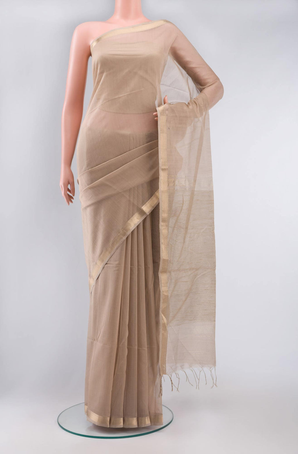 Beige Blended Maheshwari Silk Cotton Saree