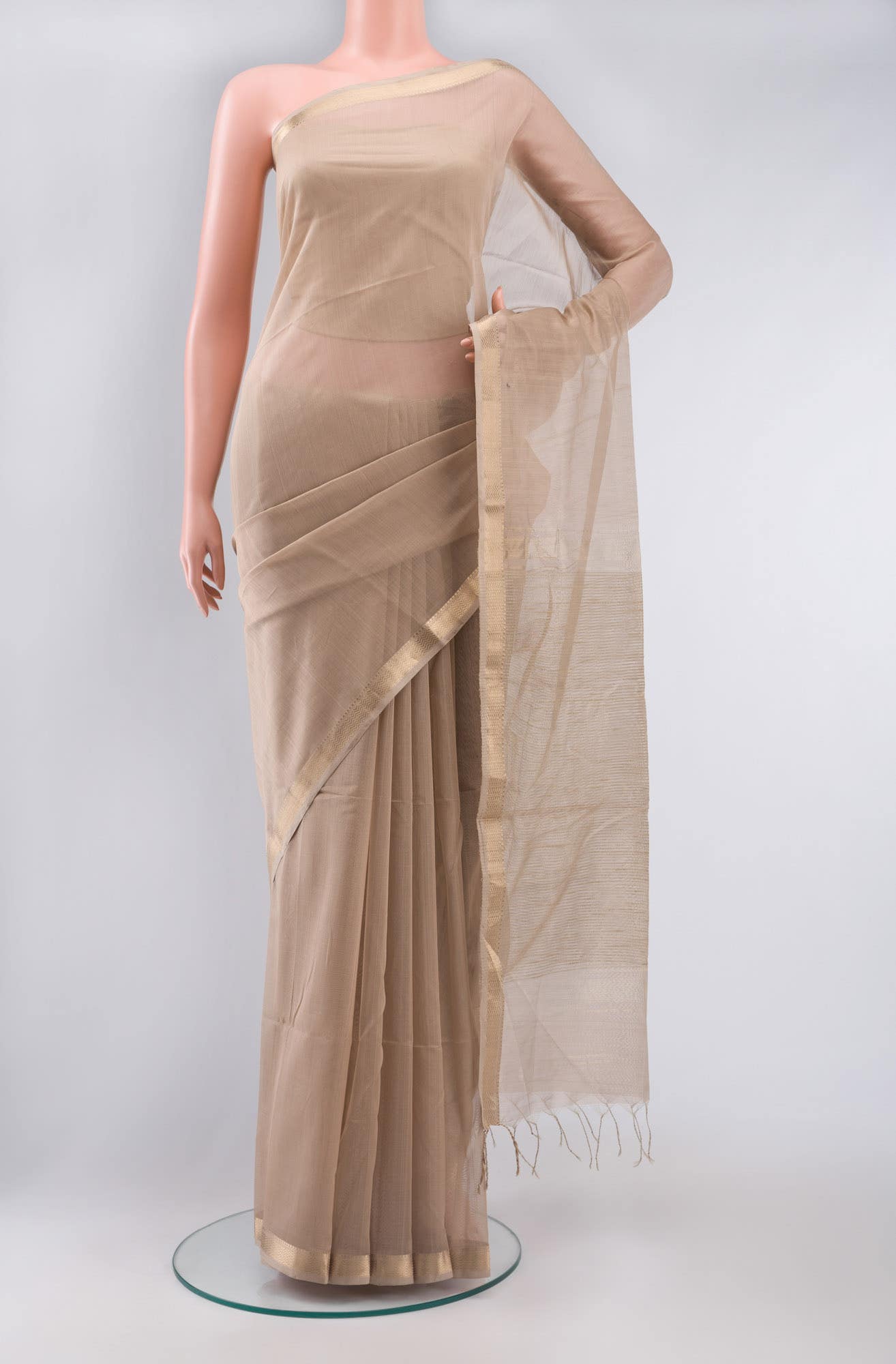Beige Blended Maheshwari Silk Cotton Saree