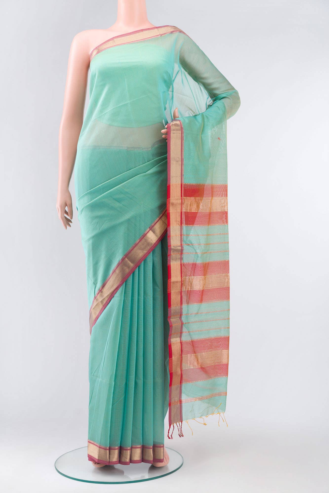 Mint Green Maheshwari Silk Cotton Saree