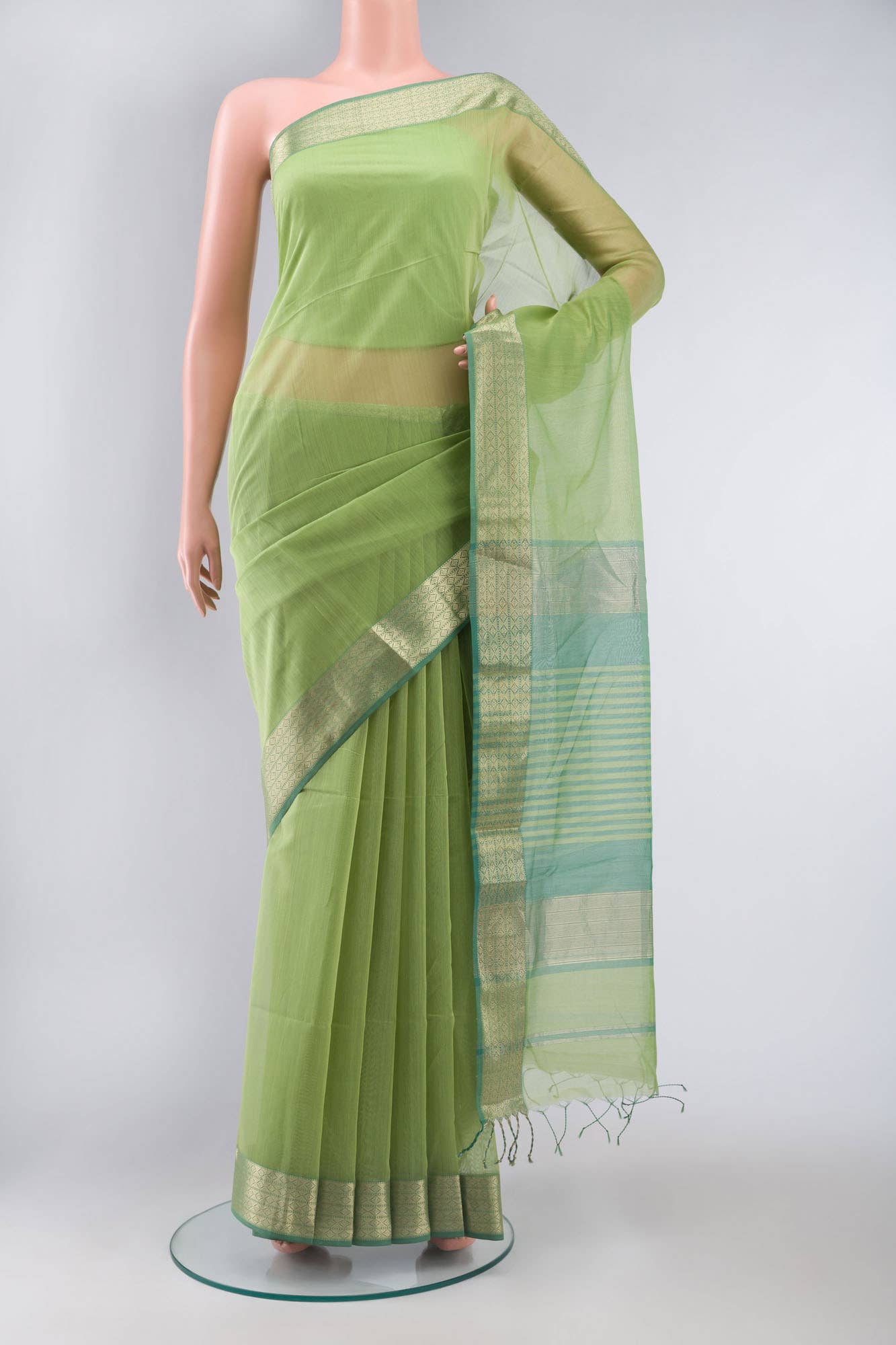 Green Blended Maheshwari Silk Cotton Saree