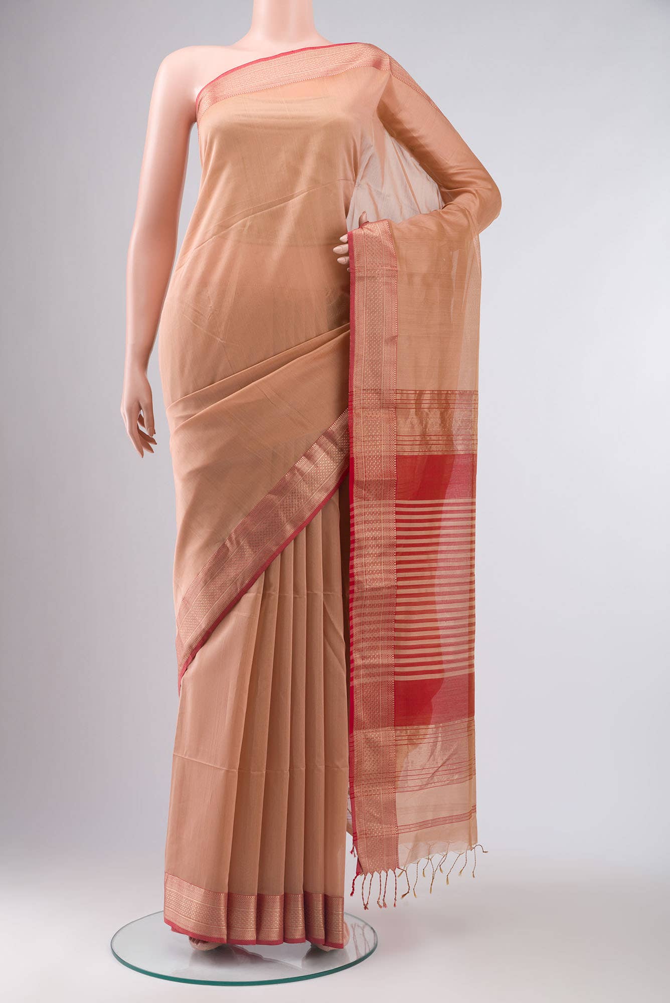 Peach Maheshwari Silk Cotton Saree