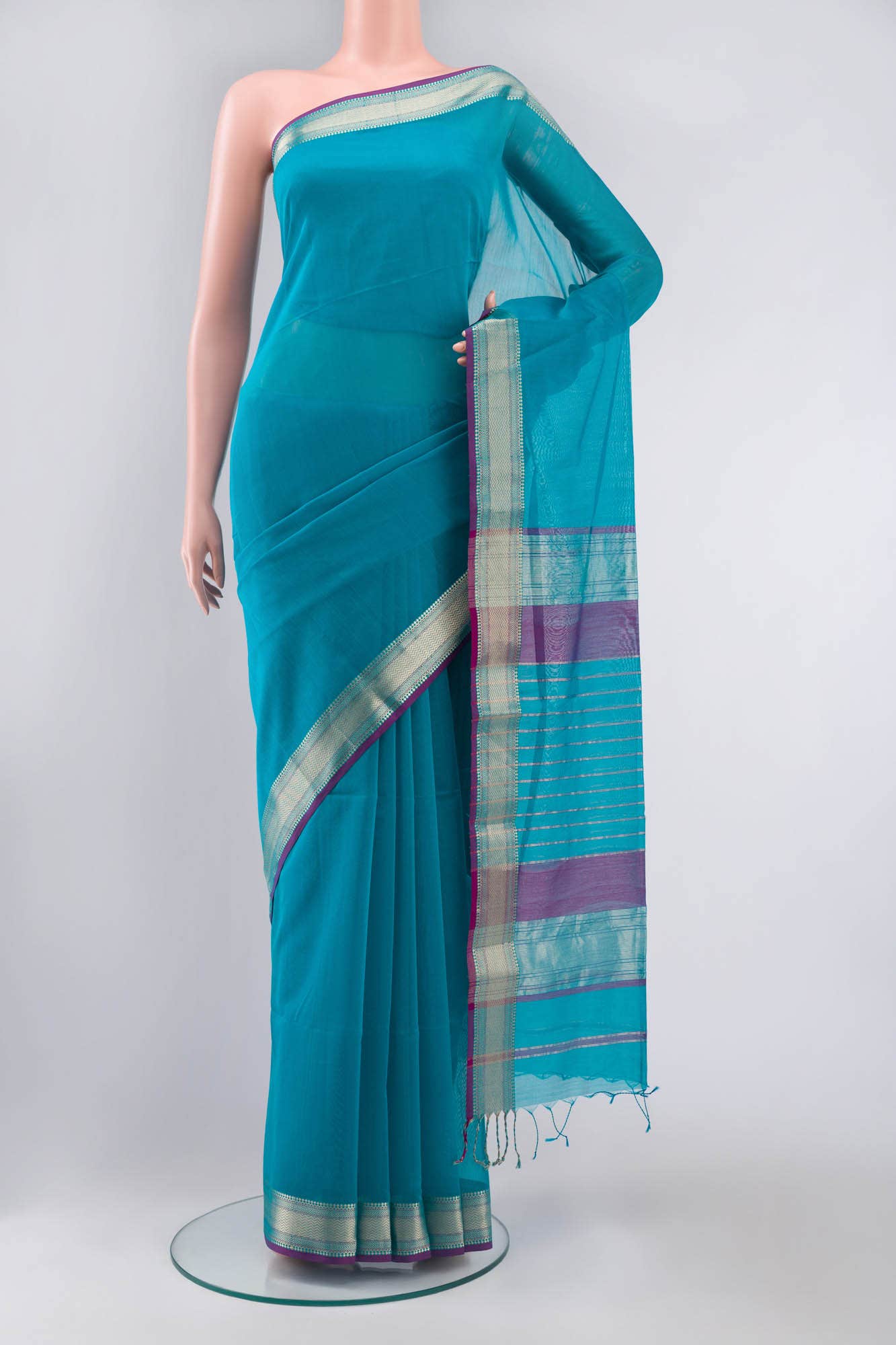 Blue Blended Maheshwari Silk Cotton Saree