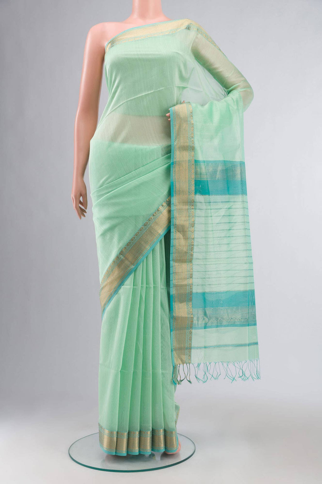 Mint Green Maheshwari Silk Cotton Saree