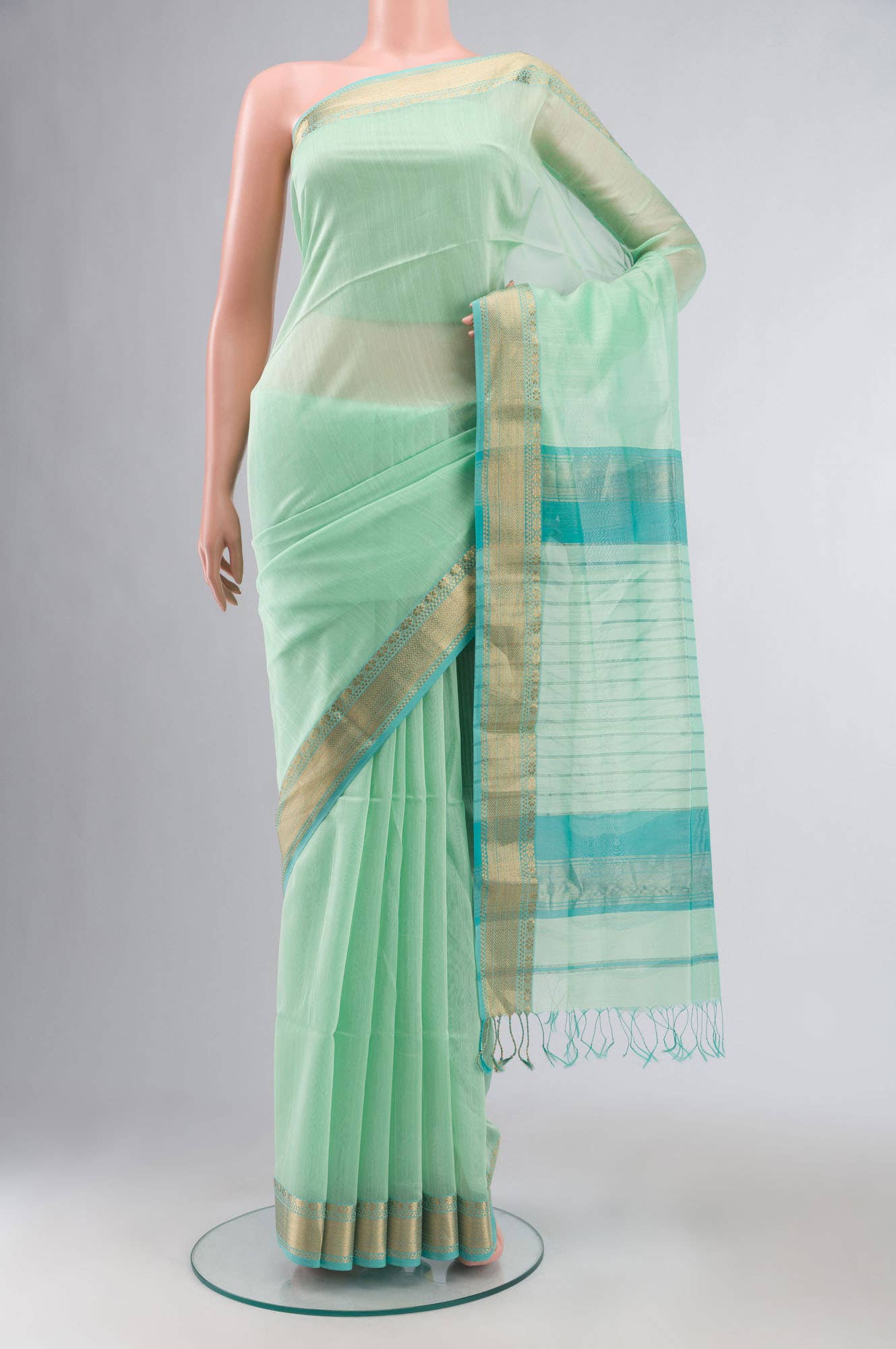 Mint Green Maheshwari Silk Cotton Saree