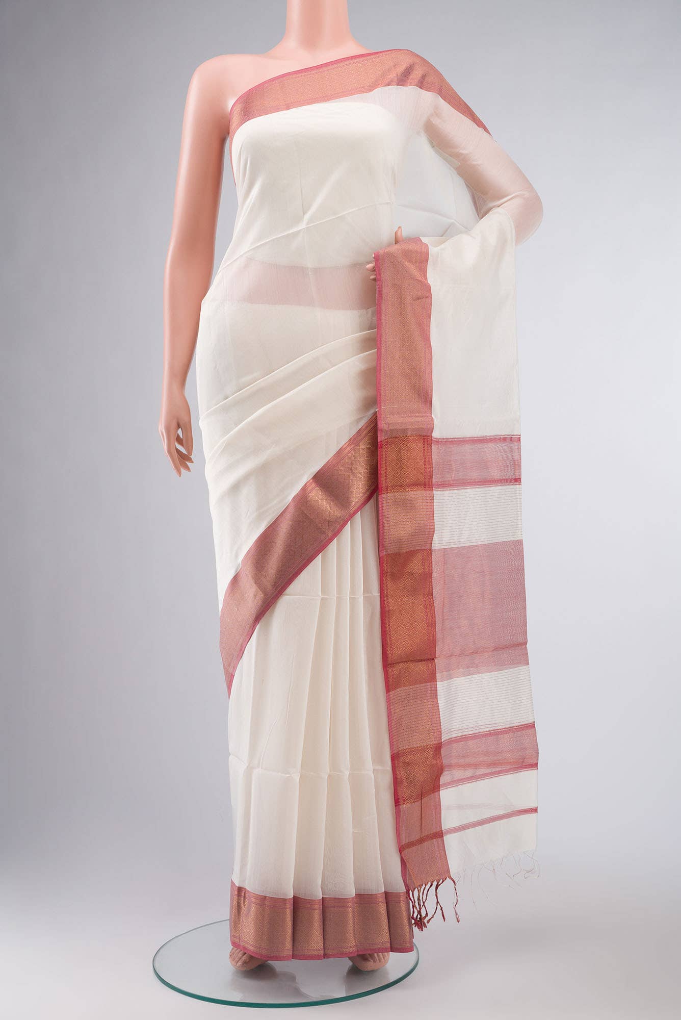 Off White Maheshwari Silk Cotton Saree