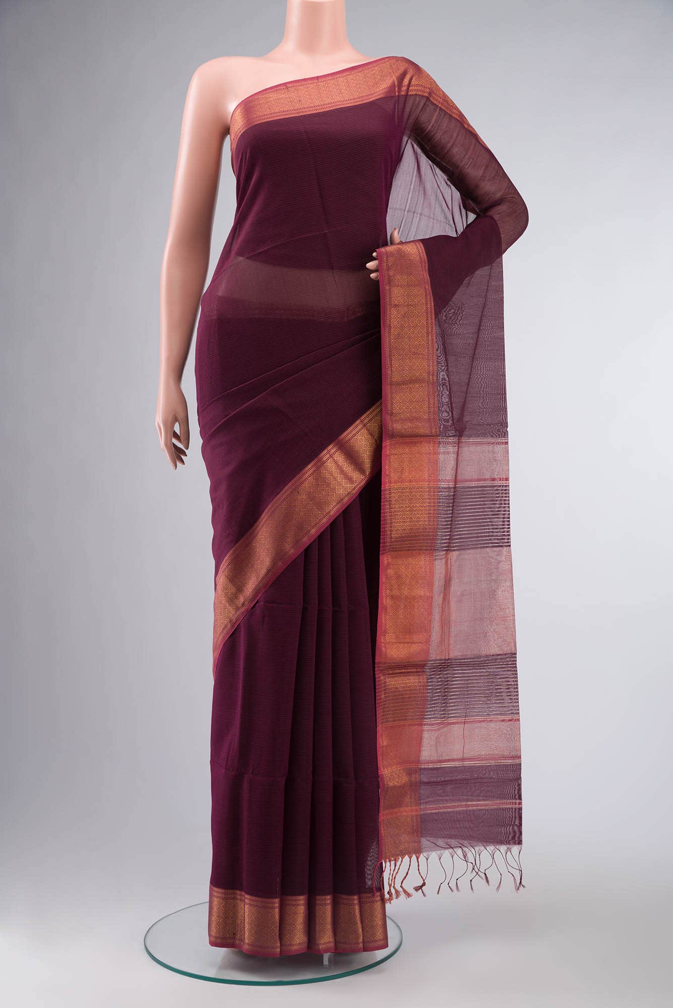 Maroon Maheshwari Silk Cotton Saree