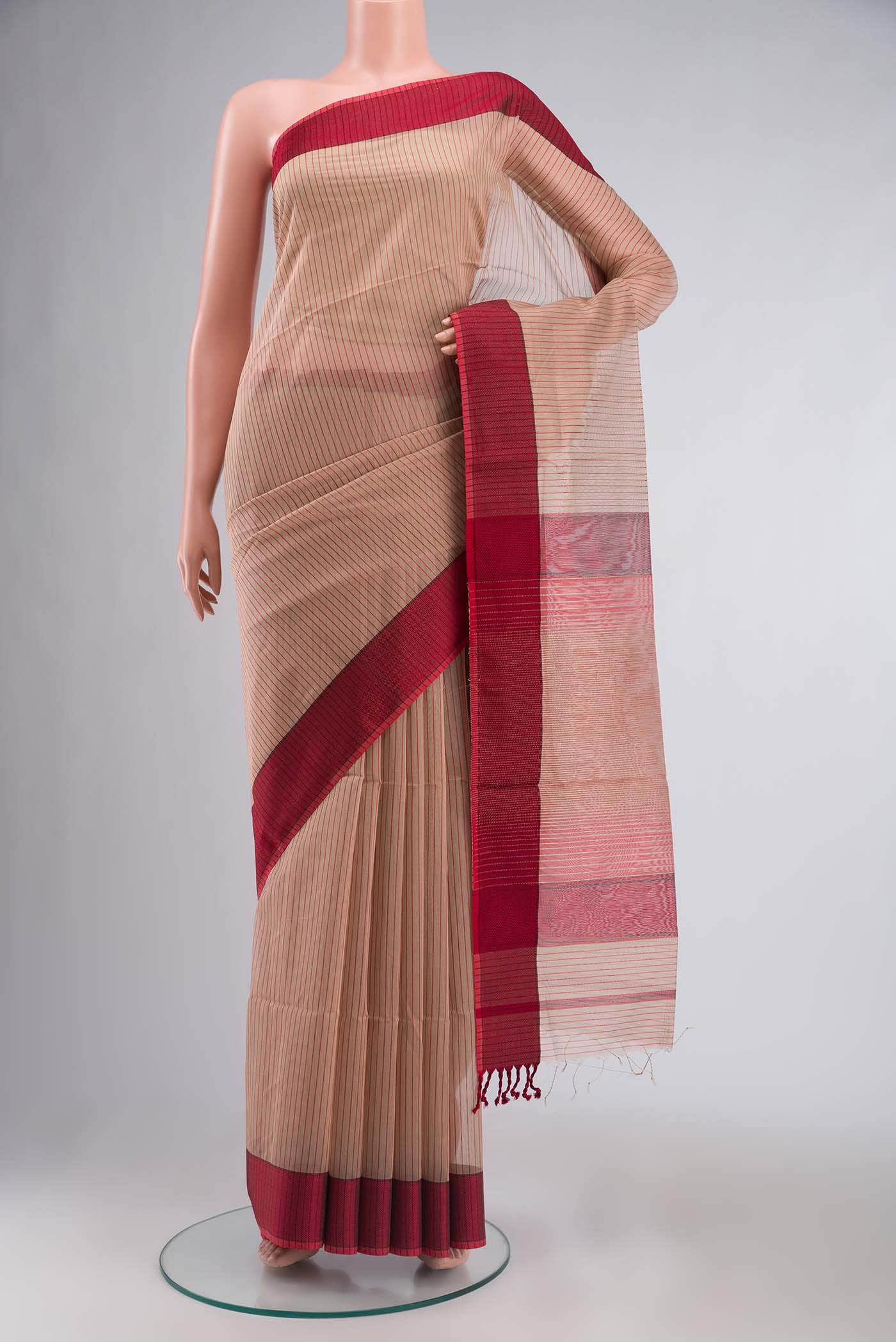 Beige Maheshwari Silk Cotton Saree