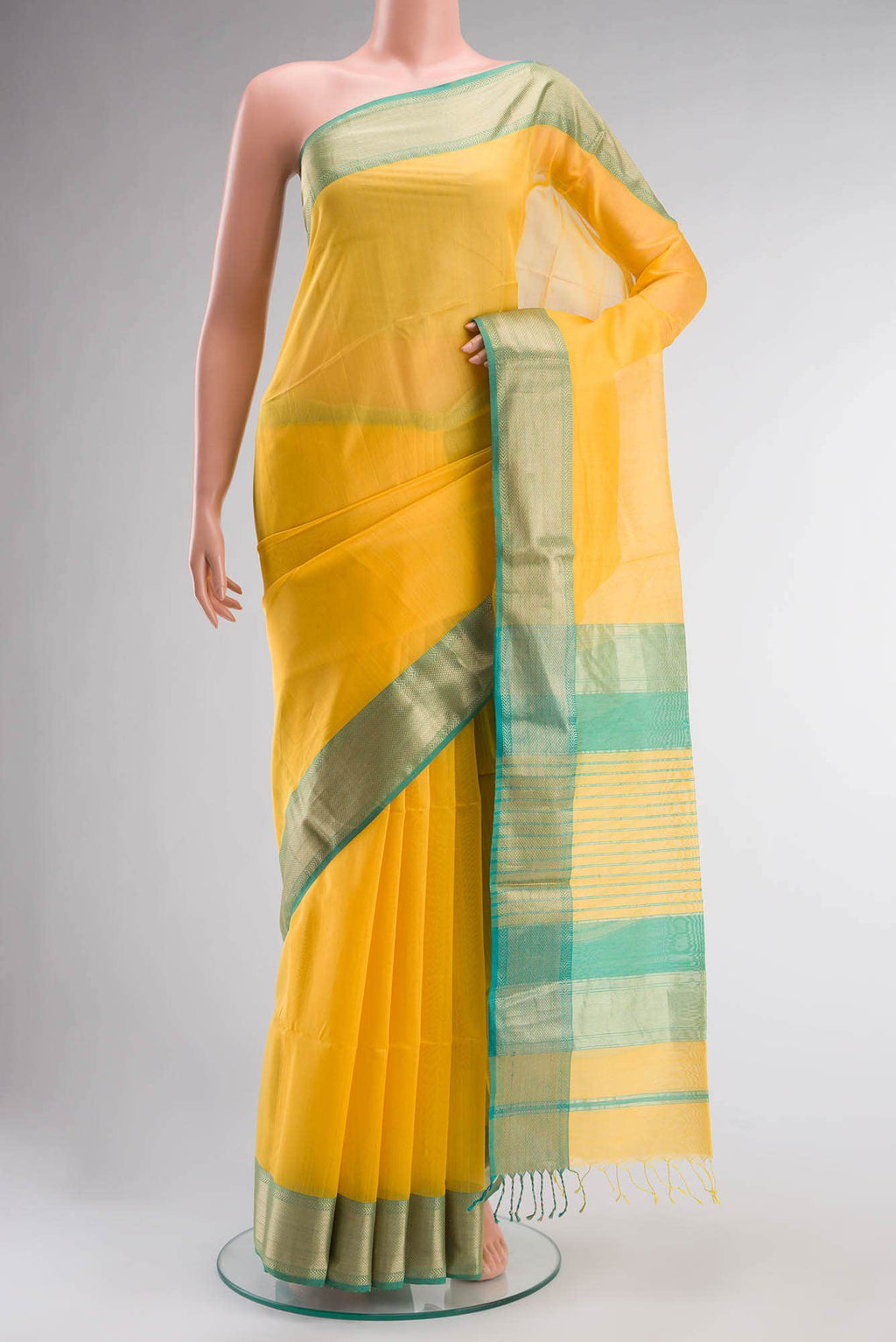 Yellow Maheshwari Silk Cotton Saree