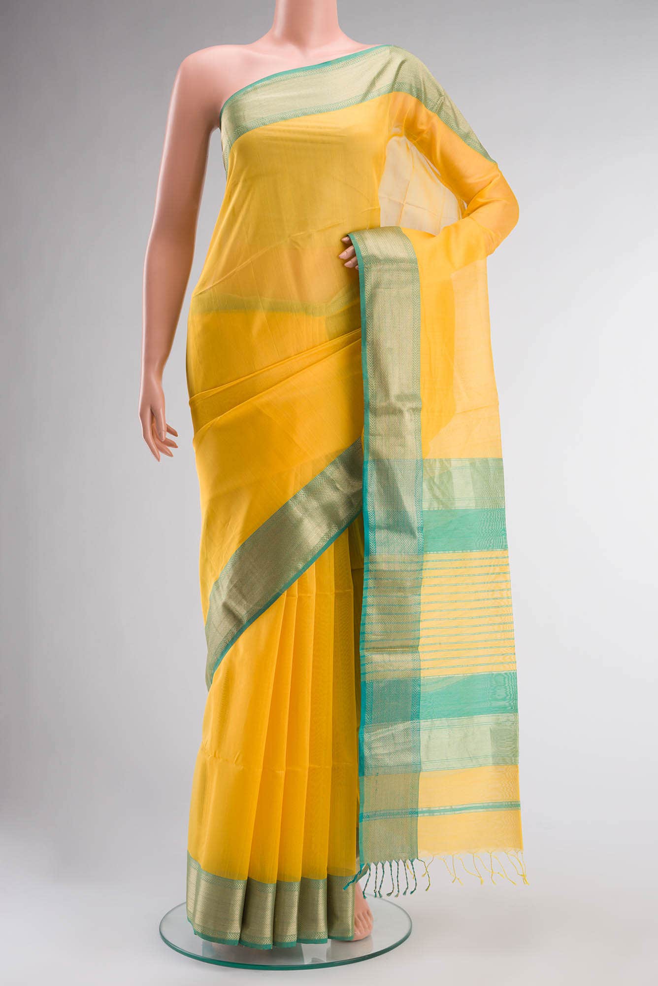 Yellow Maheshwari Silk Cotton Saree