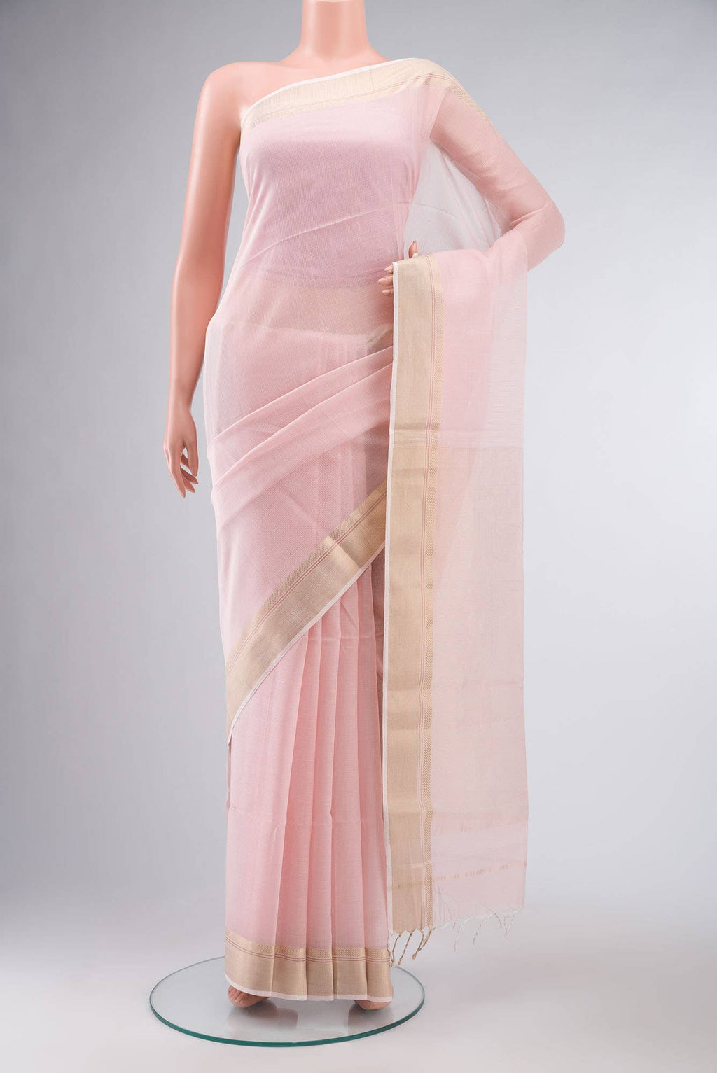 Rose pink Maheshwari Silk Cotton Saree
