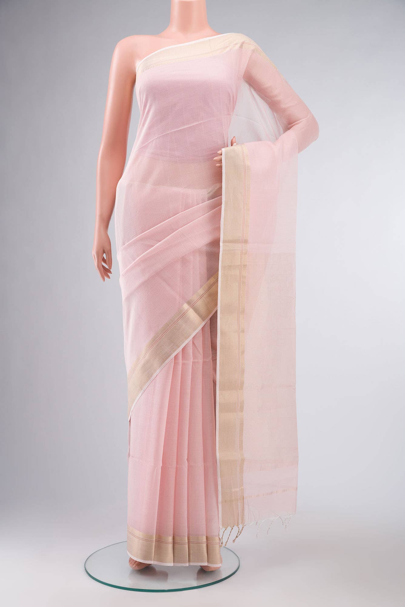 Rose pink Maheshwari Silk Cotton Saree