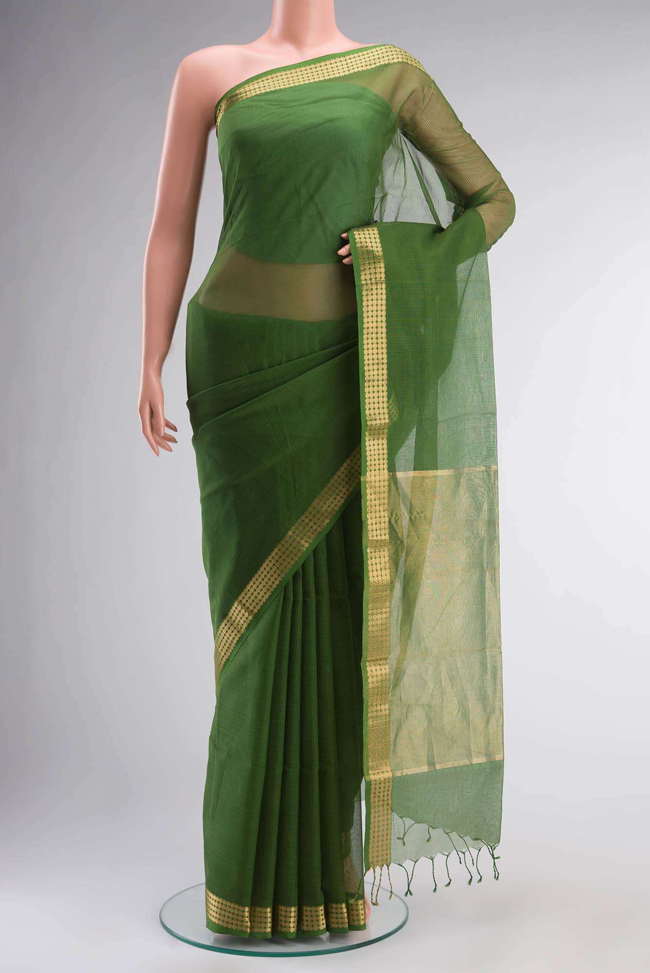 Green Maheshwari Silk Cotton Saree