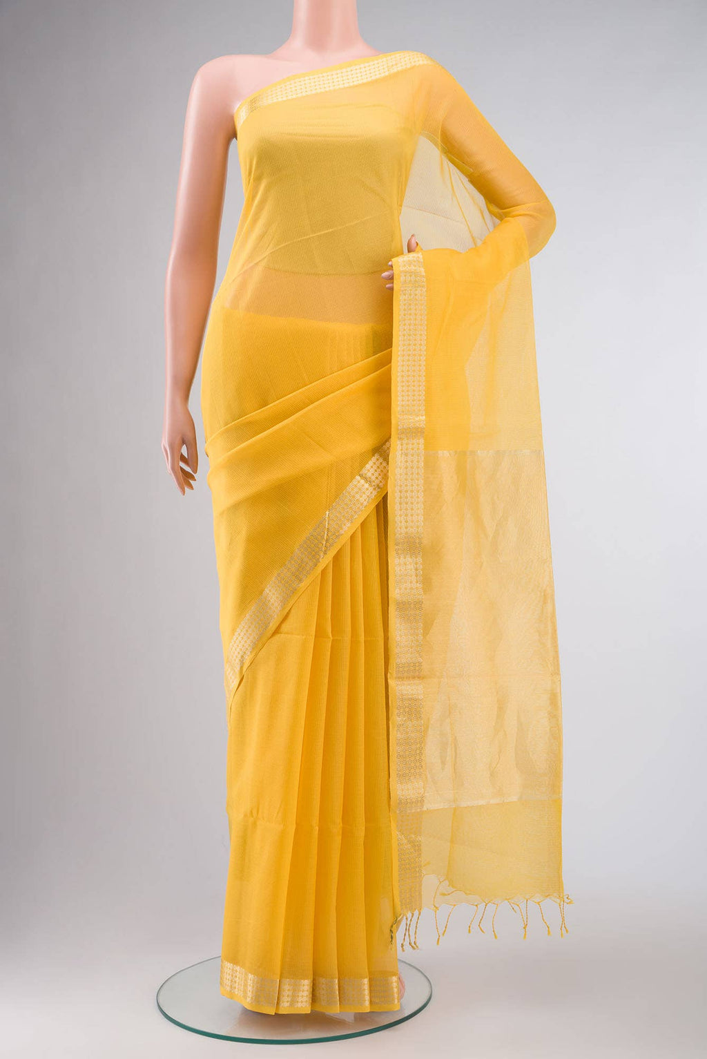 Yellow Maheshwari Silk Cotton Saree