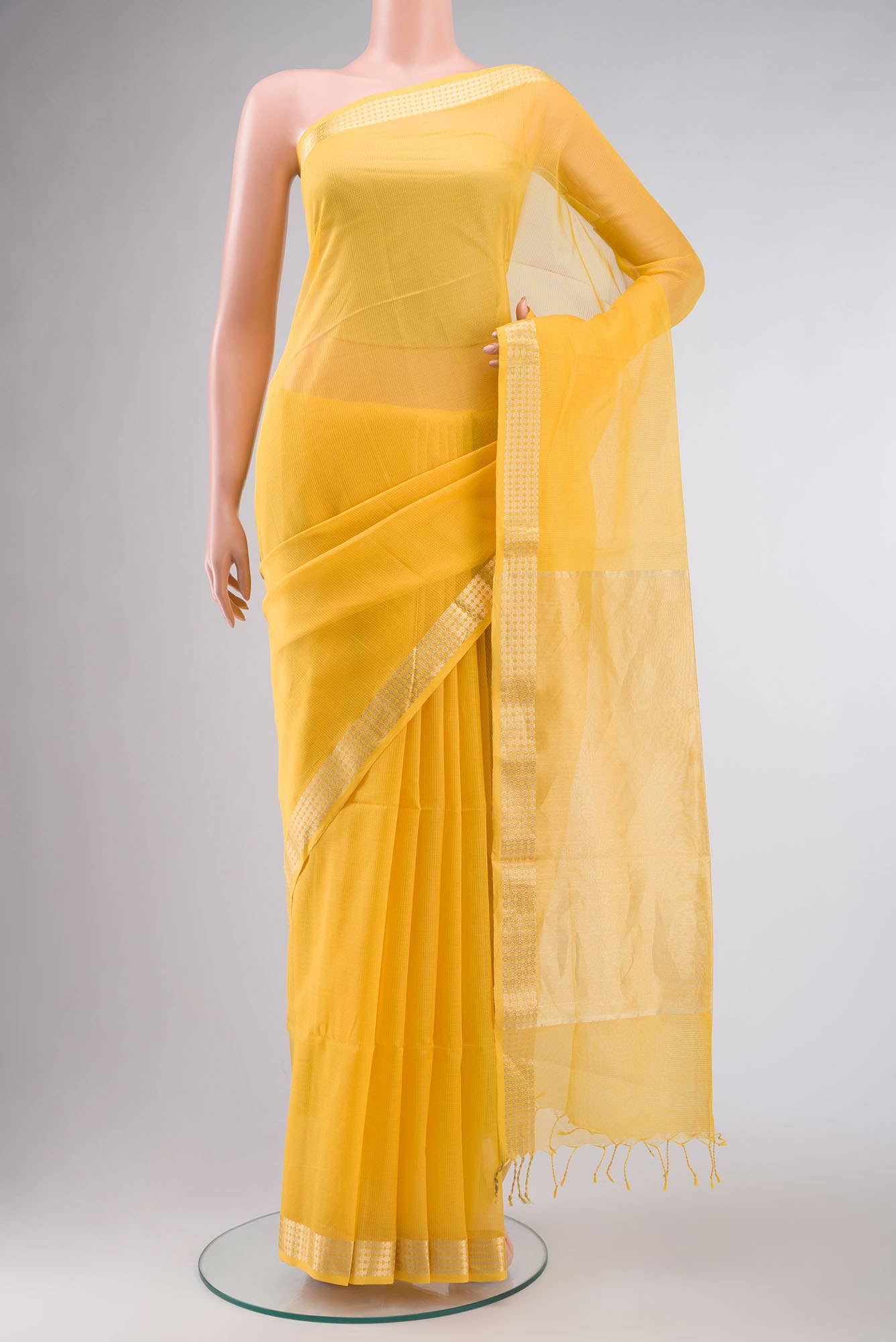 Yellow Maheshwari Silk Cotton Saree