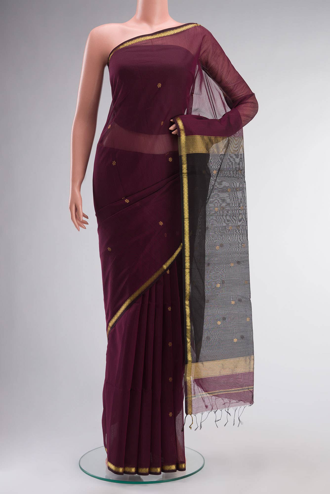 Maroon Maheshwari Silk Cotton Saree