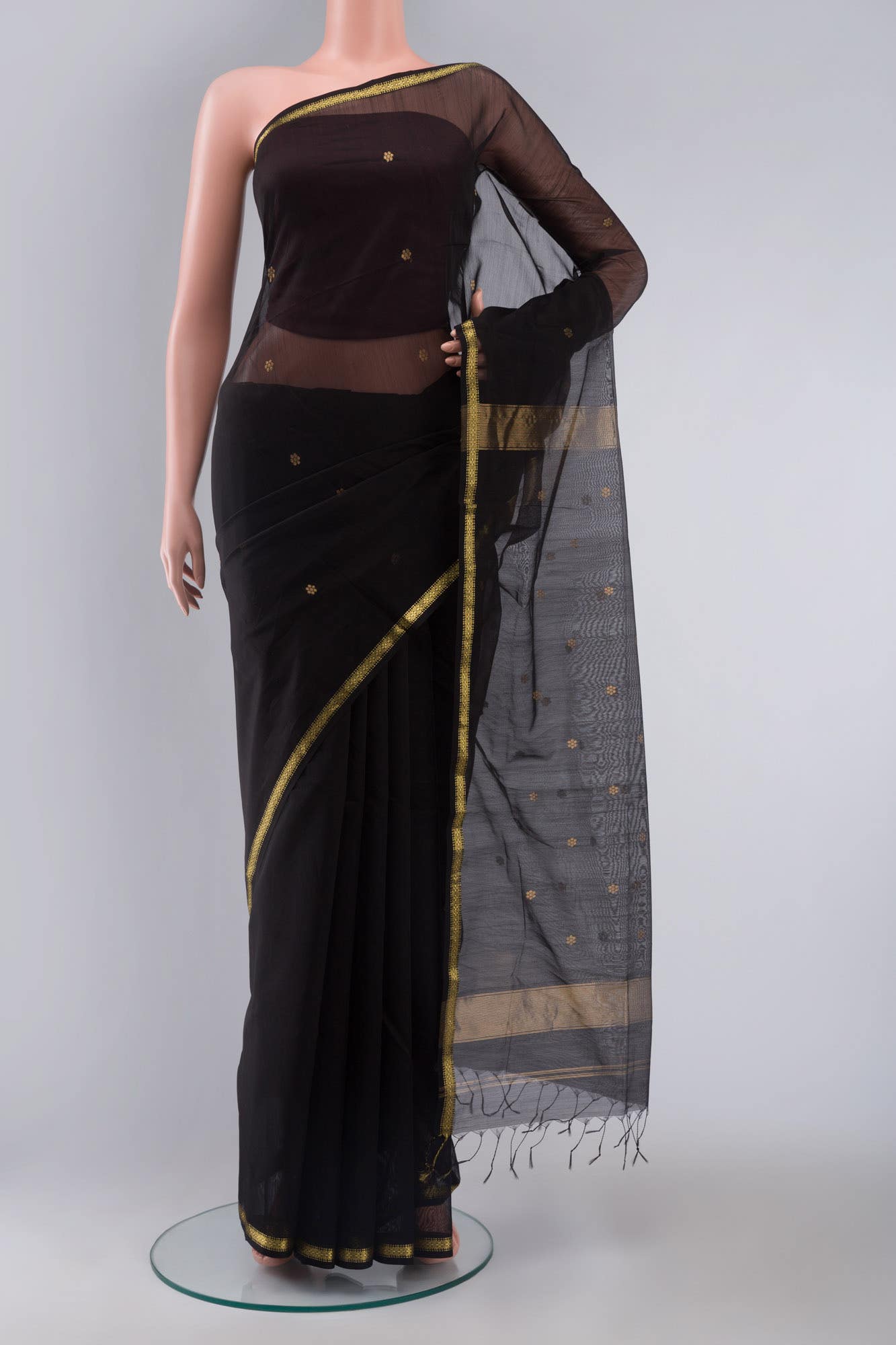 Black Blended Maheshwari Silk Cotton Saree
