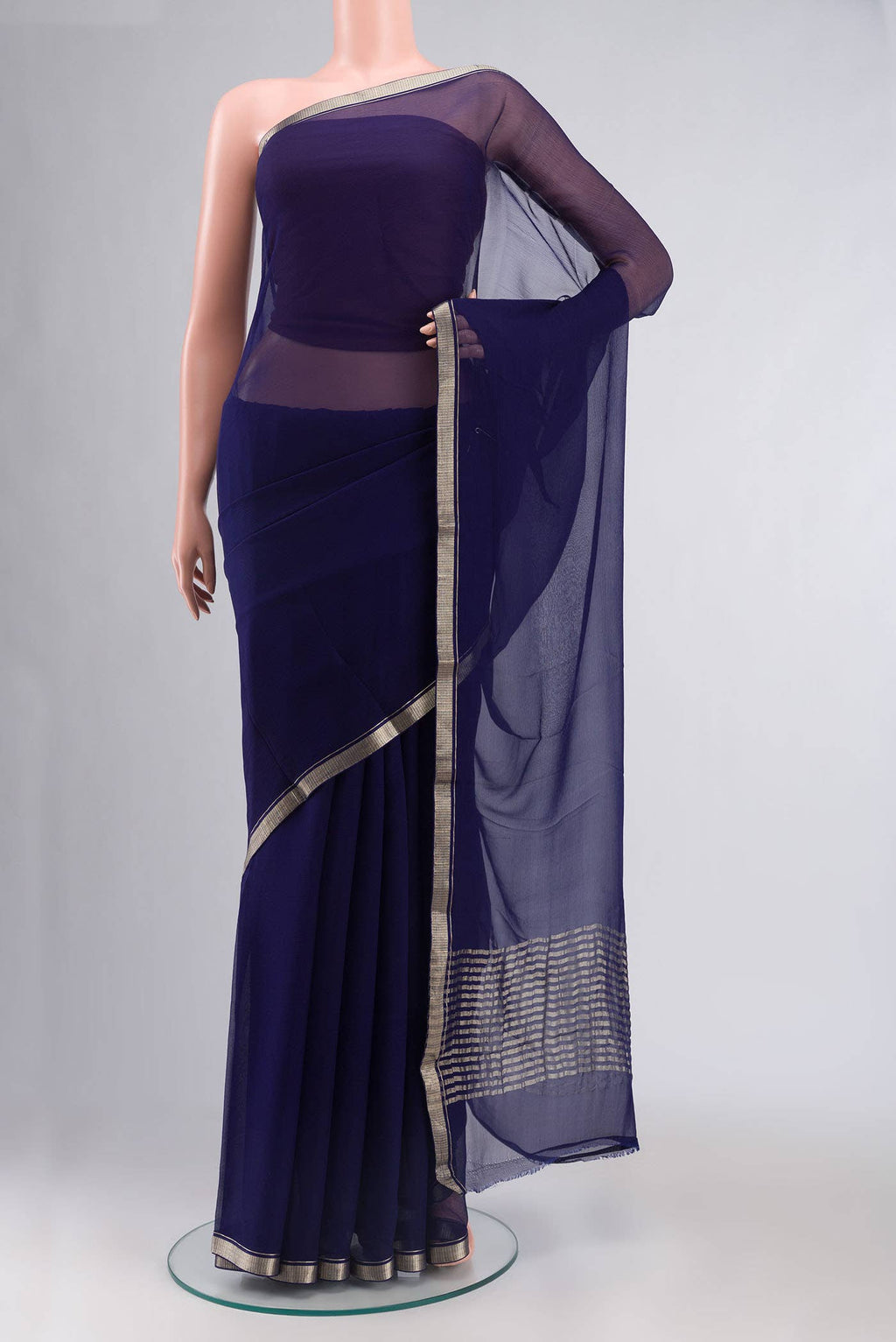 Navy Blue Mysore Chiffon Saree