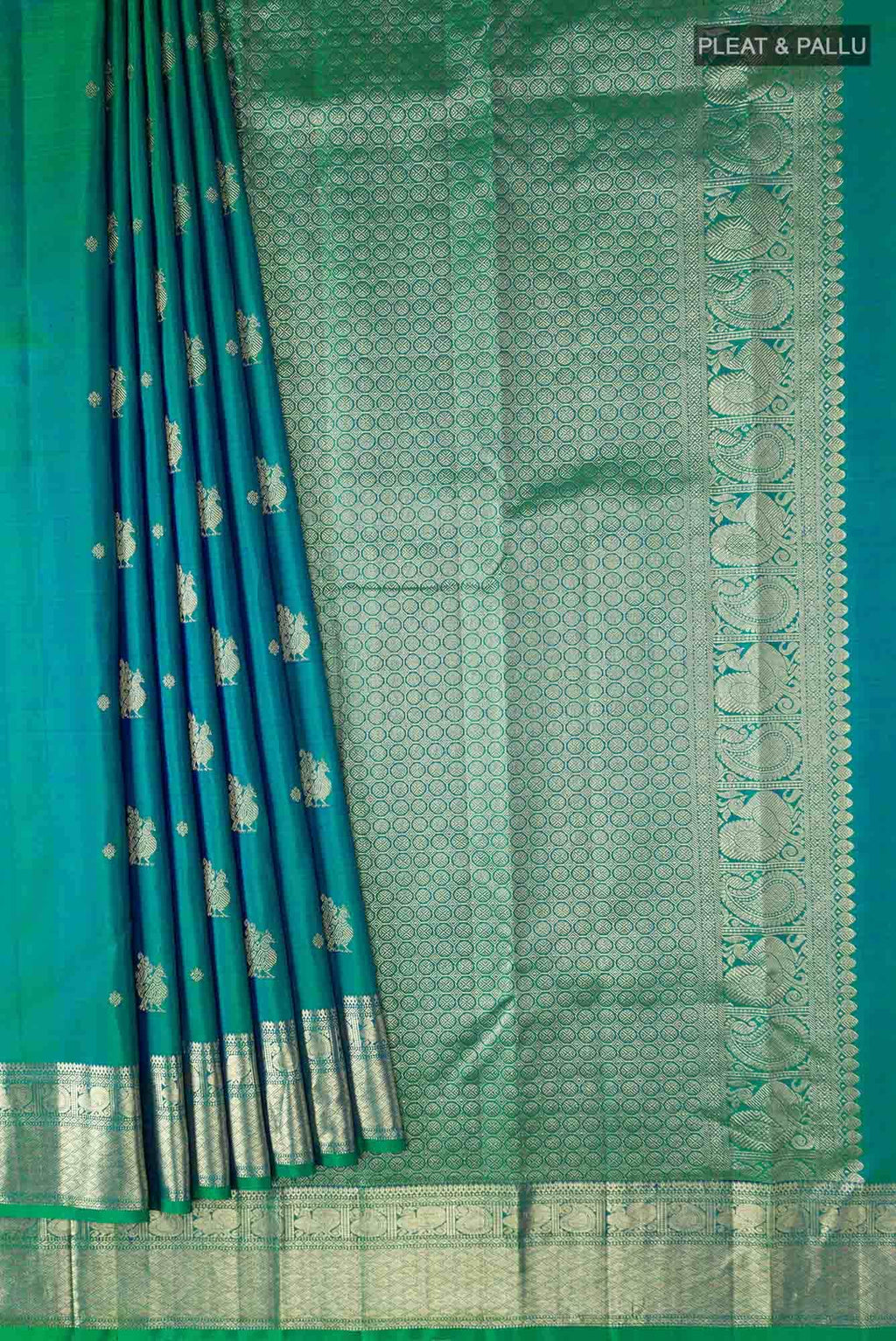 Green with Blue Dual Tone Kanchipuram Silk Saree