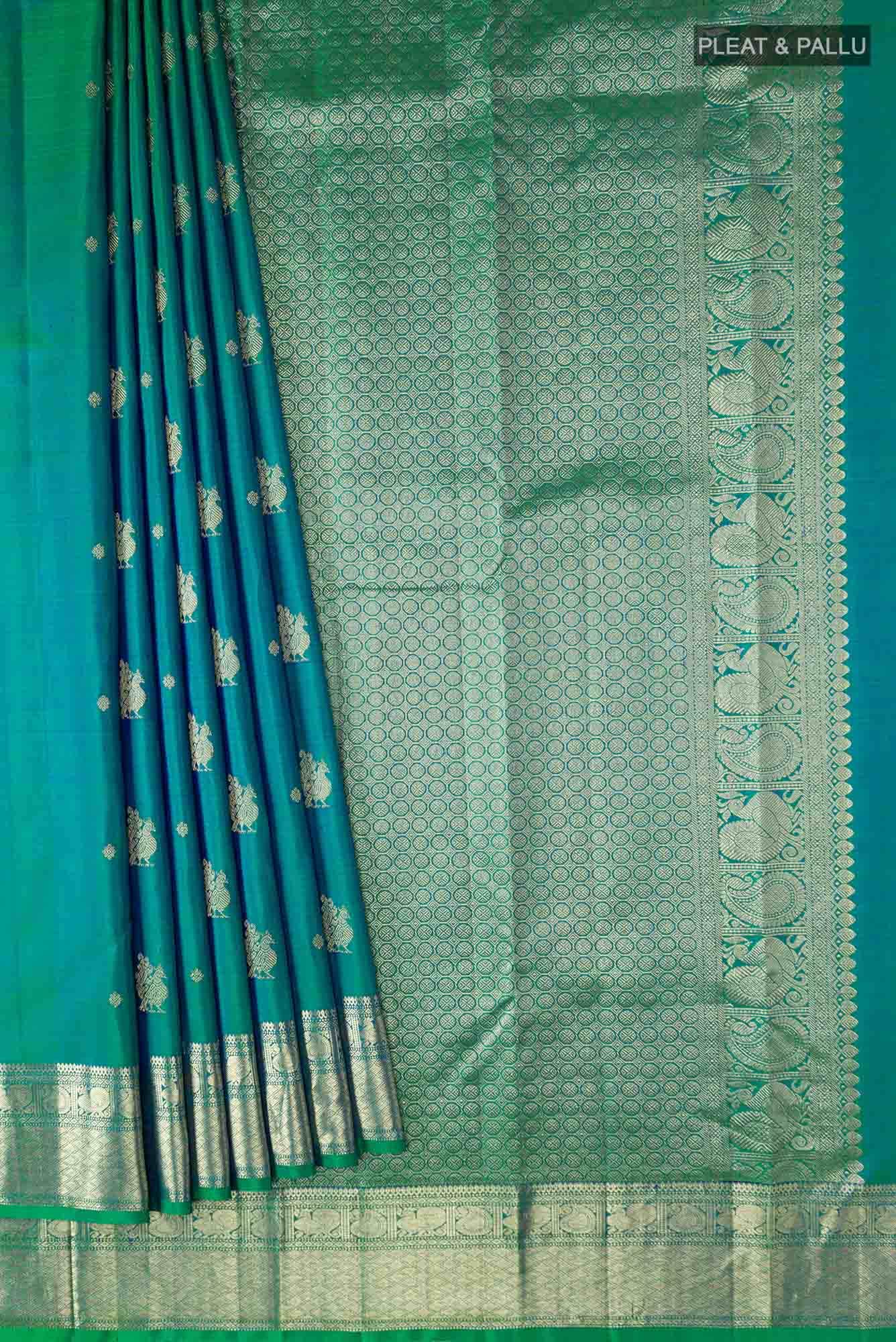 Green with Blue Dual Tone Kanchipuram Silk Saree