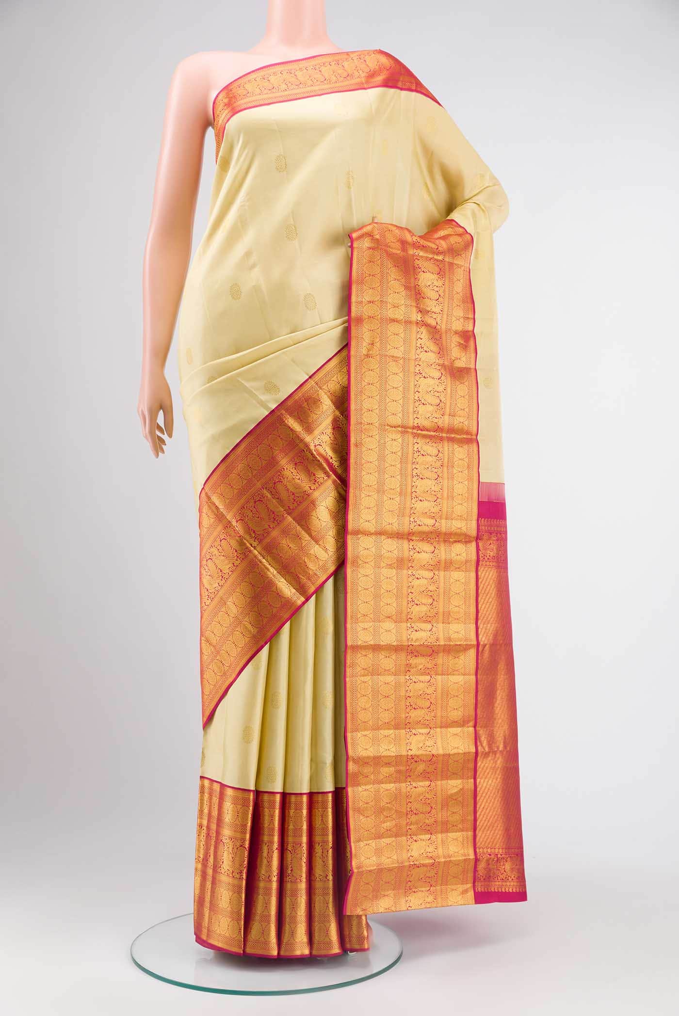 Cream Kanchipuram Silk Saree