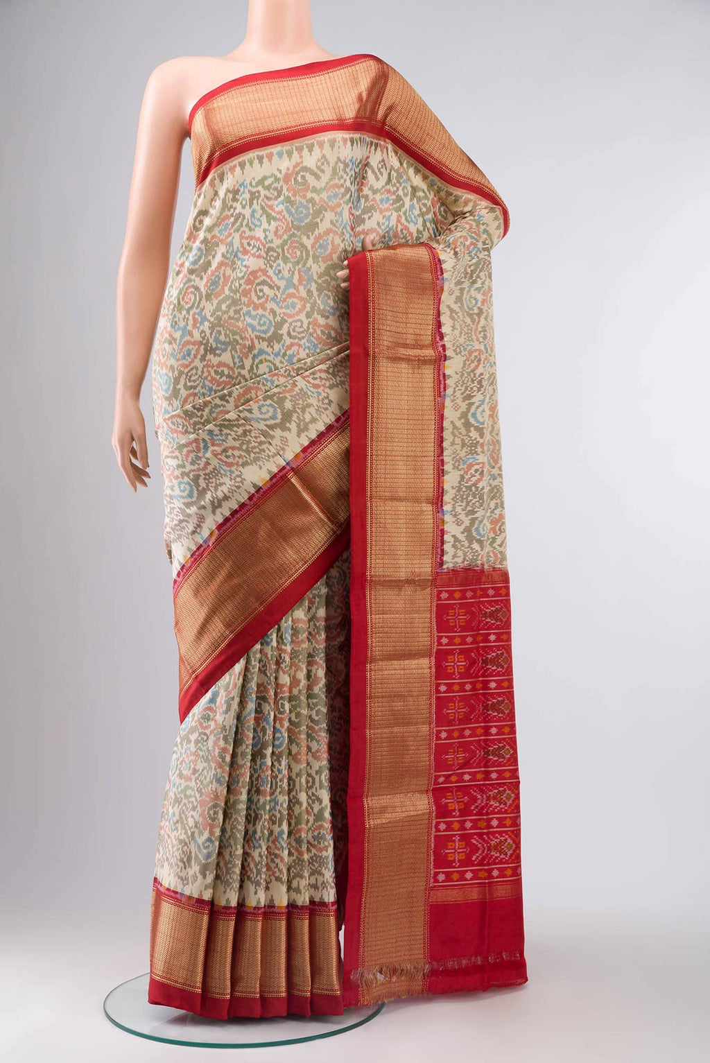 Beige Pochampally Silk Saree